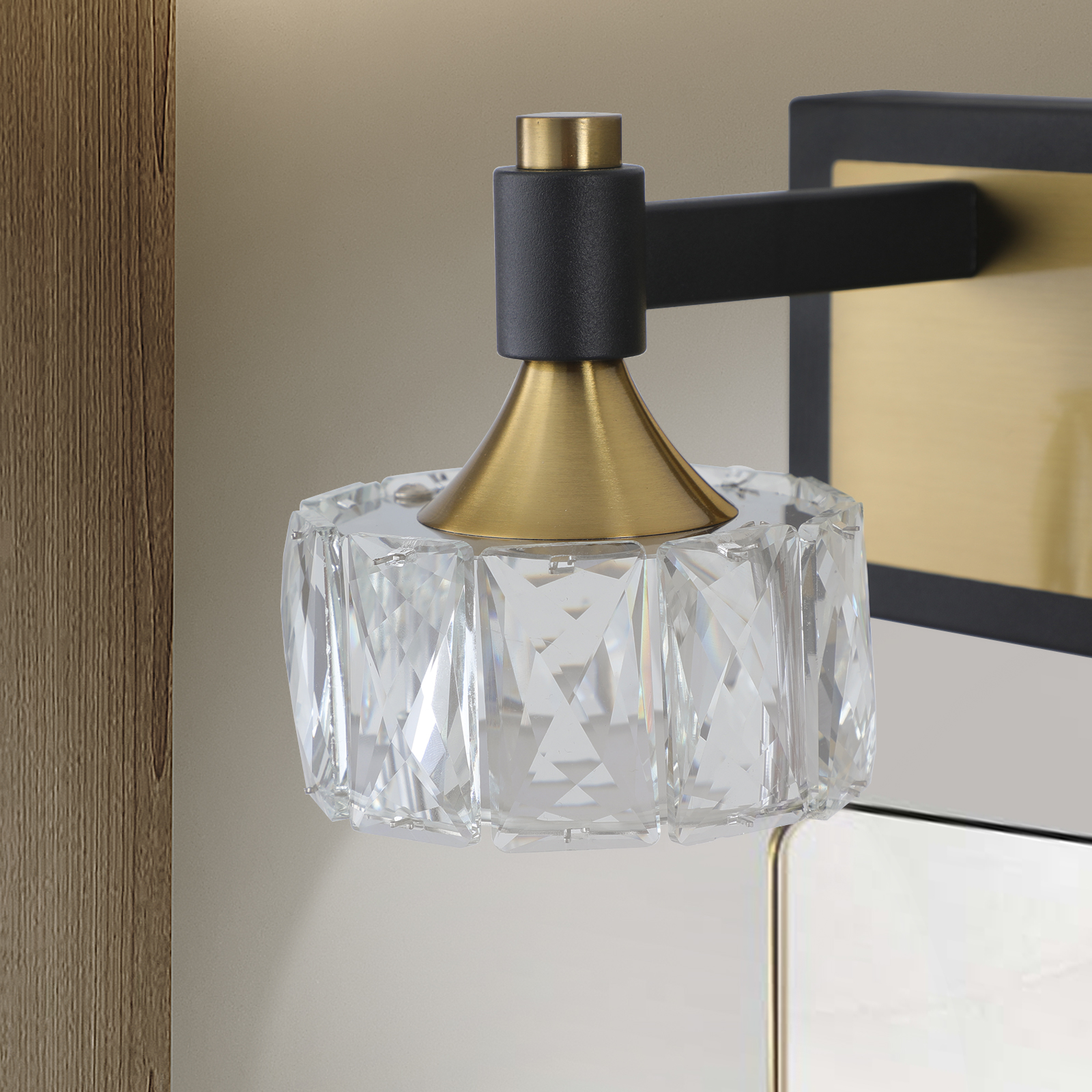 28" Modern Crystal LED Vanity Light with Black and Gold Finish – 4-Light Bathroom Wall Sconce, Elegant and Stylish Fixture for Bathroom, Bedroom, or Hallway - Image 6