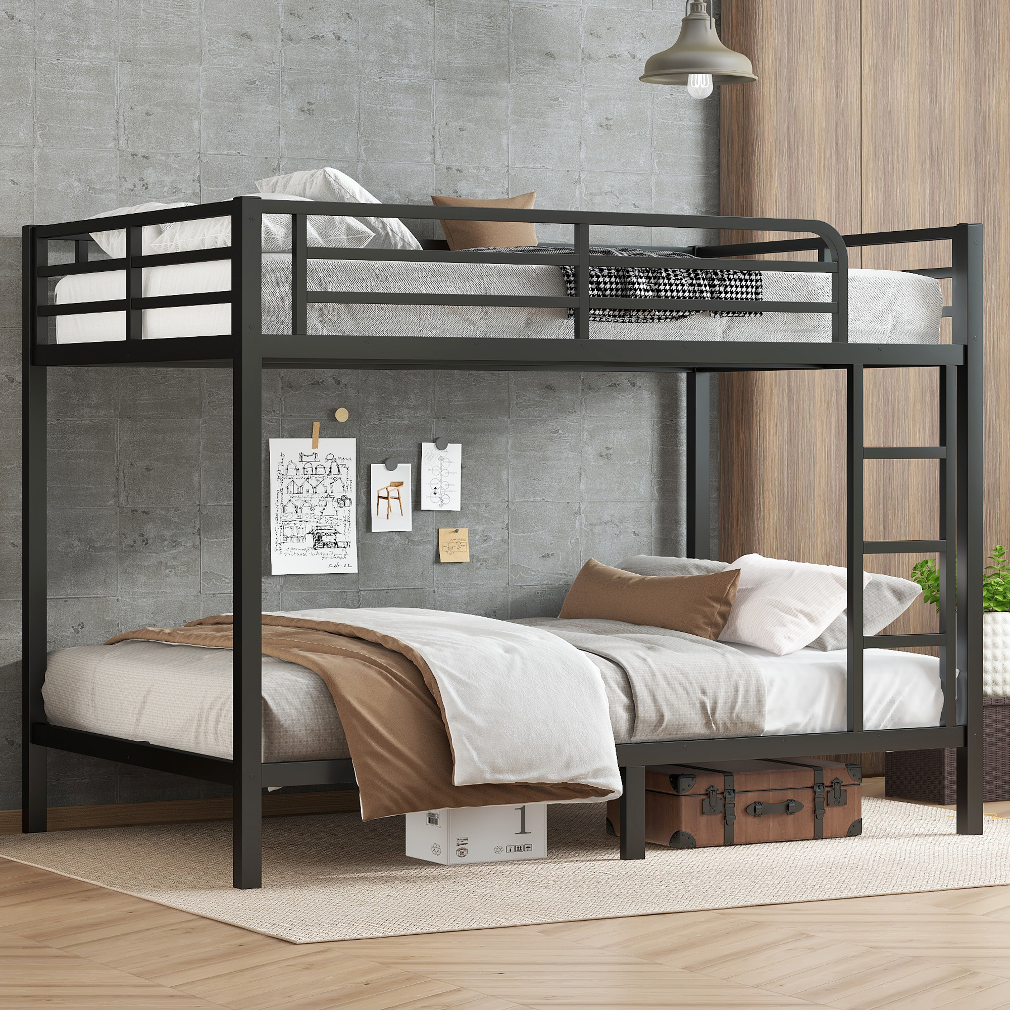 Metal Full XL over Full XL Bunk Bed for Teens and Adults,Space-Saving/Noise Reduced/No Box Spring Needed, Black - Image 1