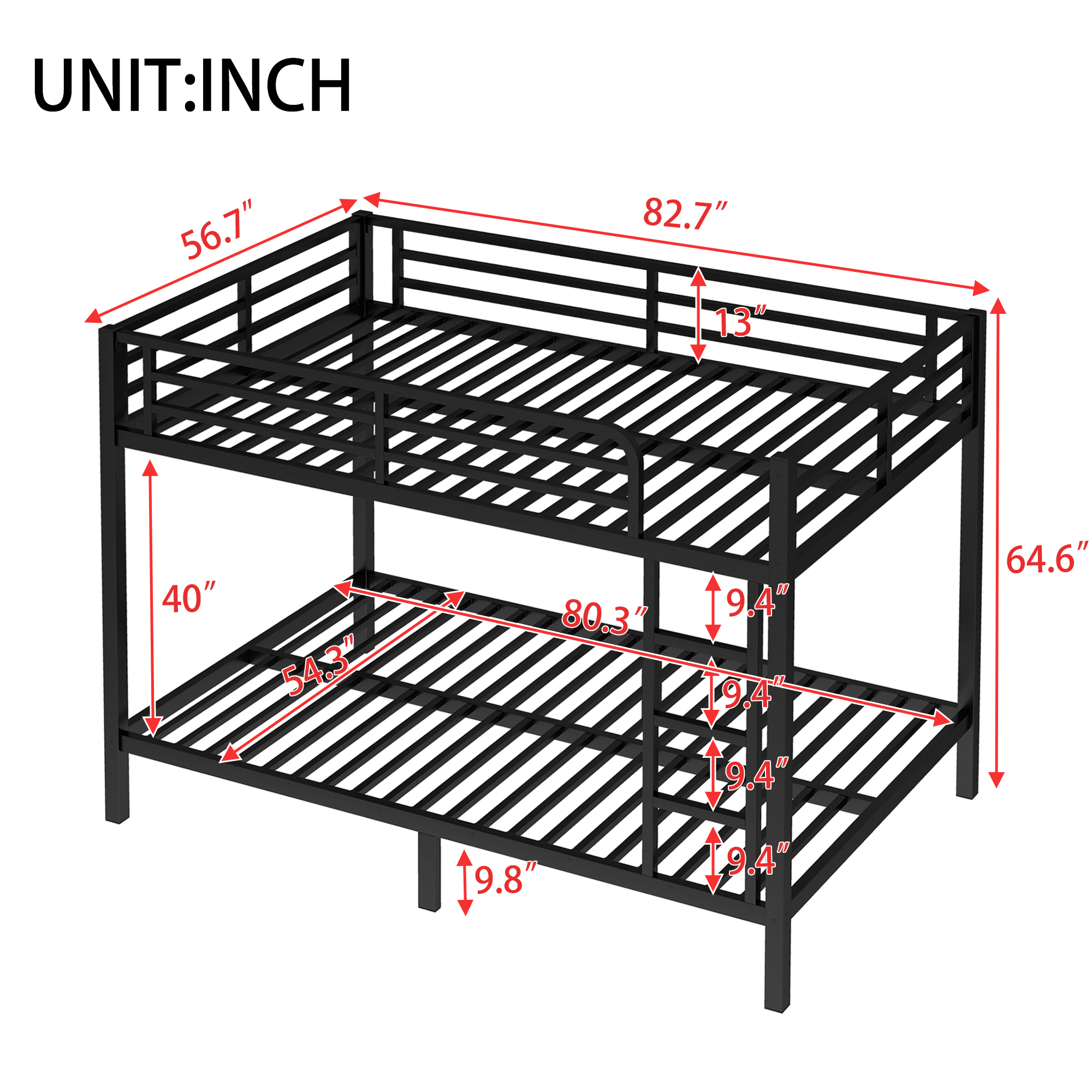 Metal Full XL over Full XL Bunk Bed for Teens and Adults,Space-Saving/Noise Reduced/No Box Spring Needed, Black - Image 3