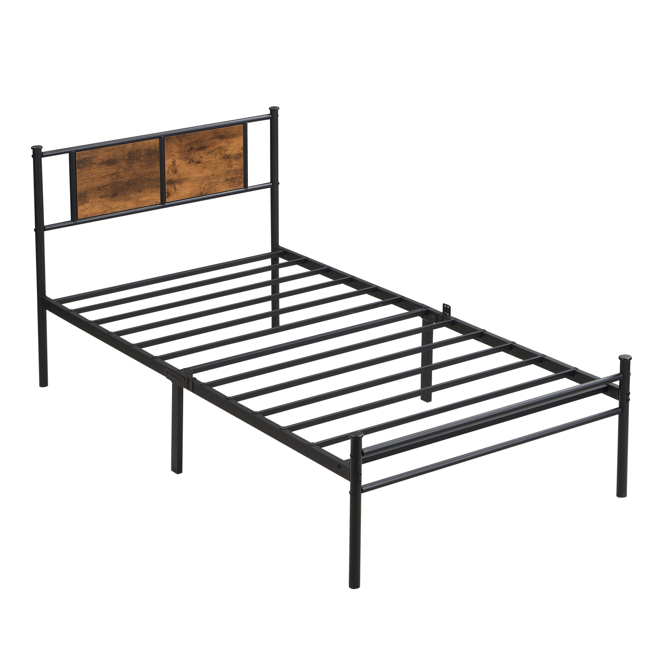 Twin XL Size metal bedframe,Headboard with wood panel decoration,black - Image 4