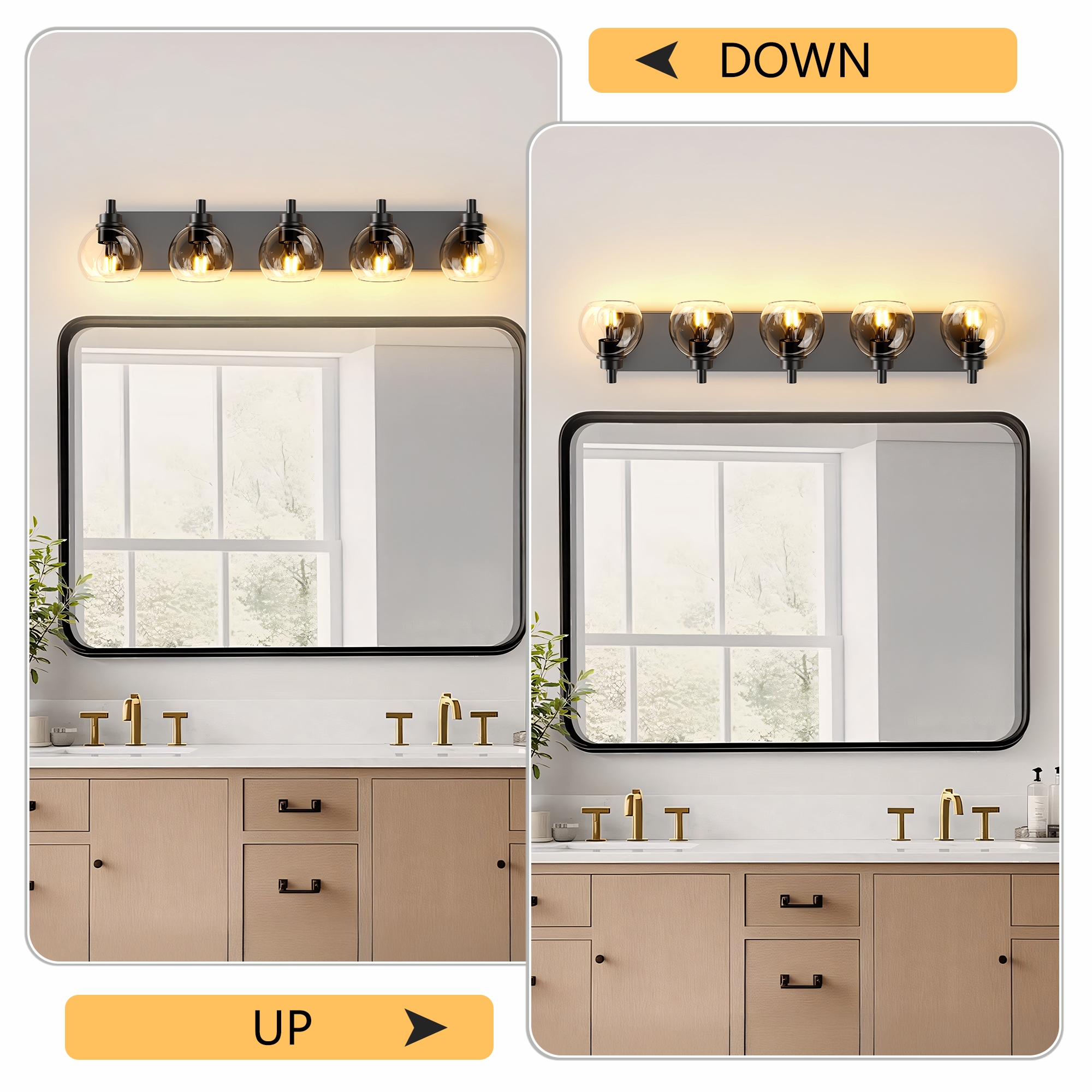 Bathroom Light Fixtures Over Mirror 5-Lights Bathroom Vanity Light with Clear Globe Glass Shade Modern Black Vanity Light Wall Sconce Vanity Lighting for Bath(Bulbs Not Included) - Image 5