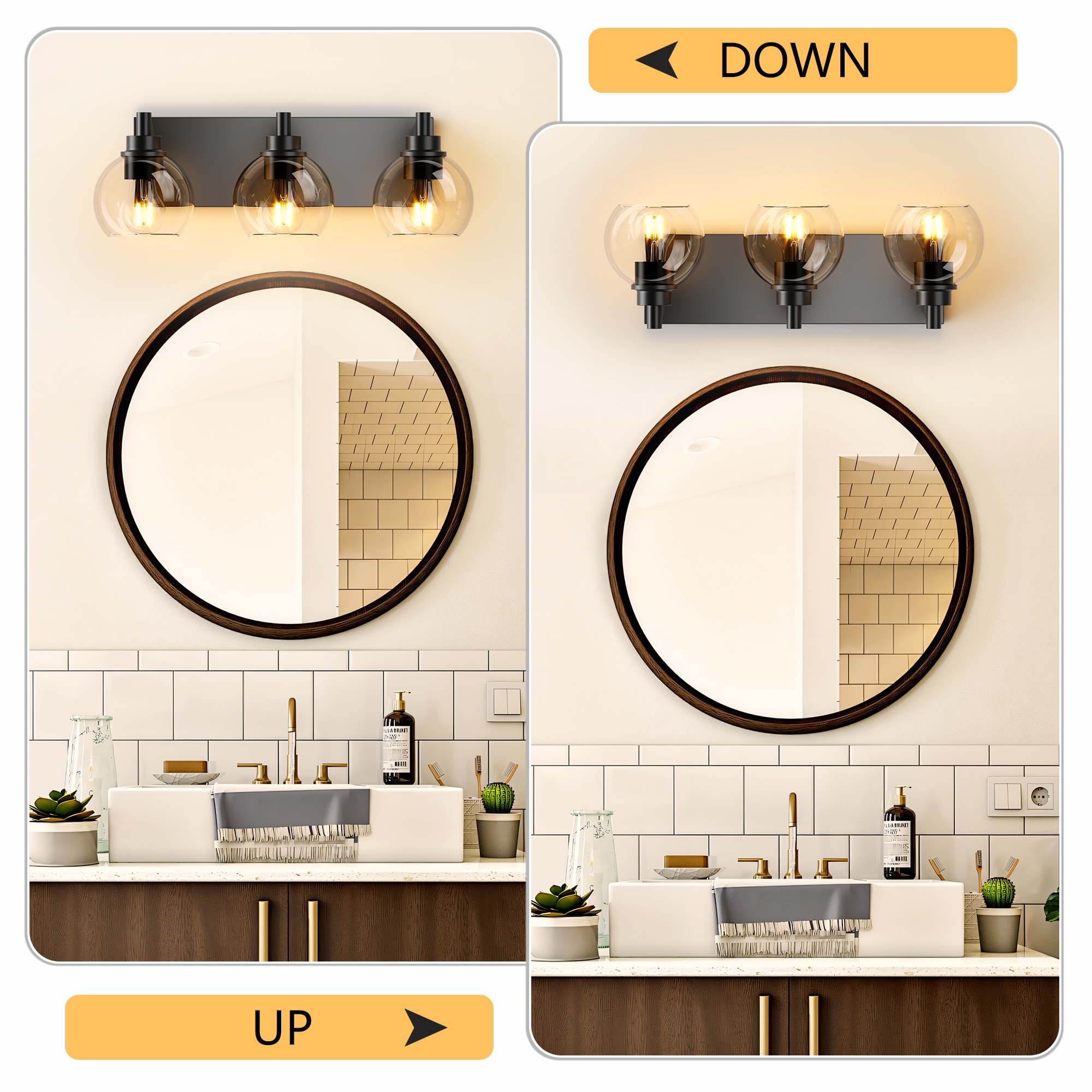 Bathroom Vanity Light,Modern 3-Light Bathroom Lighting Fixtures Over Mirror with Clear Glass Shade and Metal Base,Matte Black Bathroom Lighting - Image 3