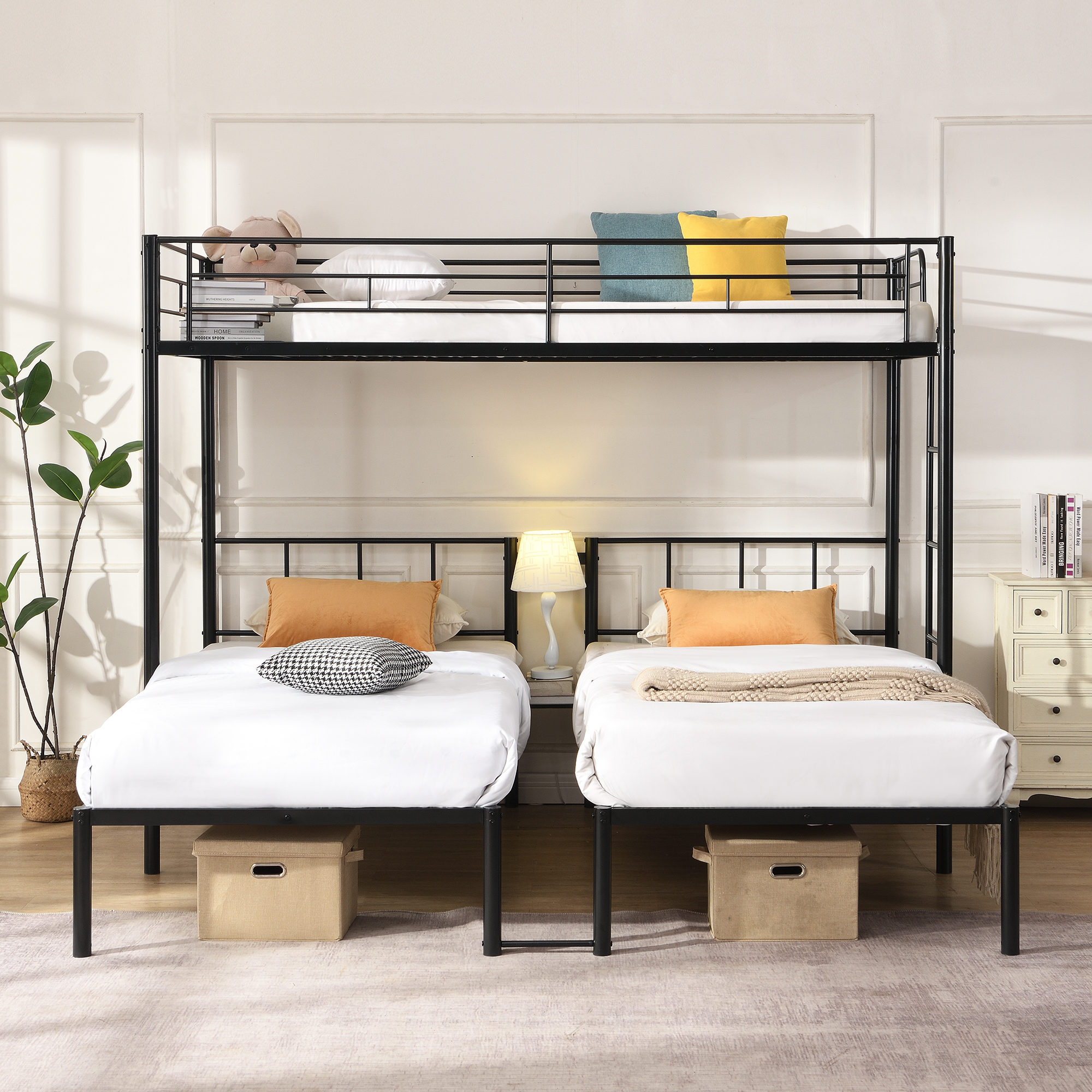 Twin Over Twin Over Twin Bunk Bed ,Triple Bunk Bed With a vertical ladder, Metal Frame Bunk Bed with Safety Rail, Twin Over Twin Over Twin Triple Bunk - Image 3