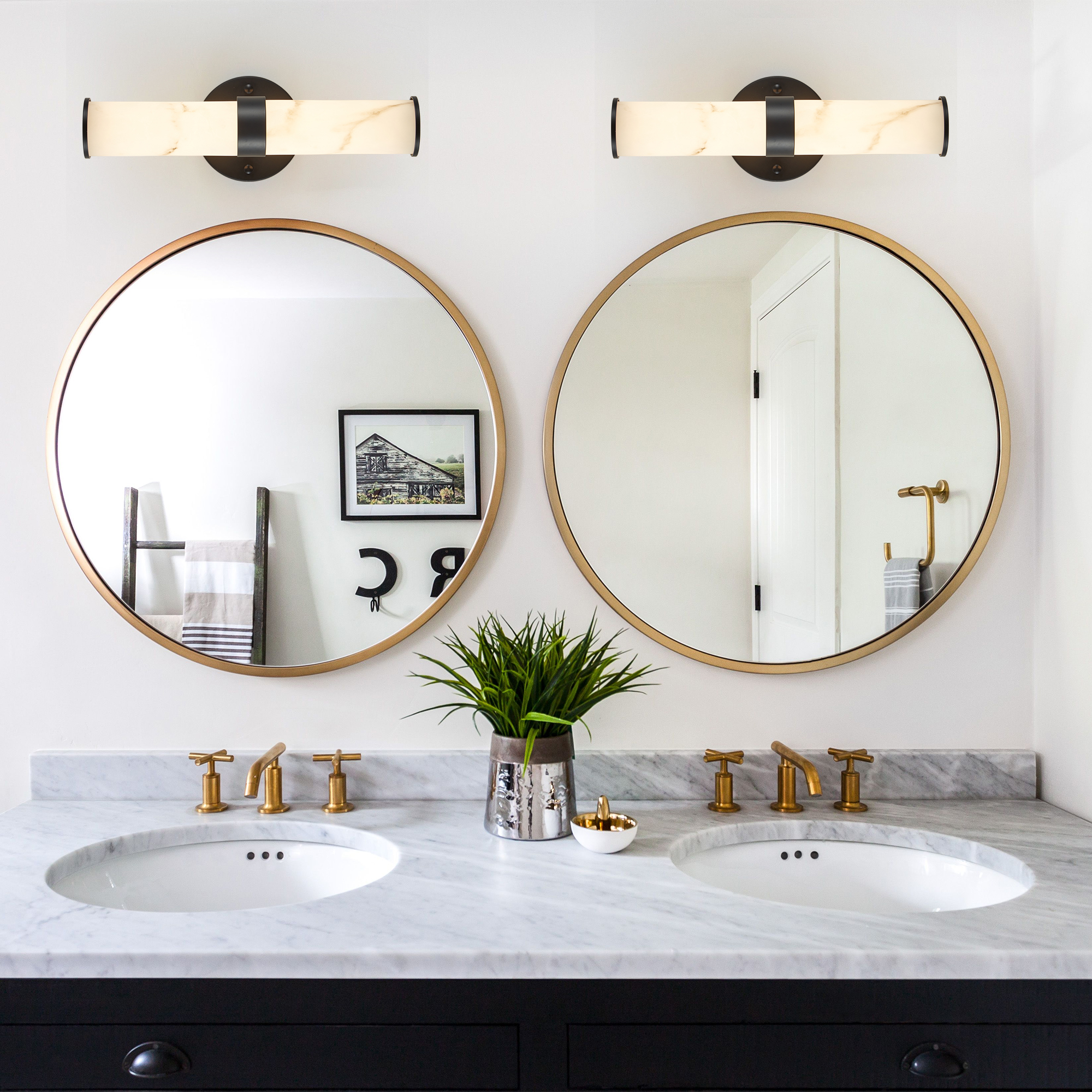 Resin Imitation Marble Texture Wall Light with Black Iron Metal Frame,Set of 2,Elegant Lighting Fixtures for Hallways,Bathrooms,and Bedrooms (Only Indoor) - Image 2