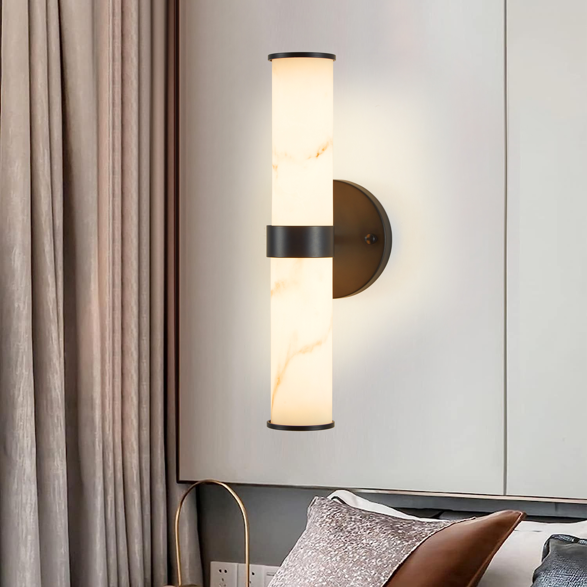Resin Imitation Marble Texture Wall Light with Black Iron Metal Frame,Set of 2,Elegant Lighting Fixtures for Hallways,Bathrooms,and Bedrooms (Only Indoor) - Image 5