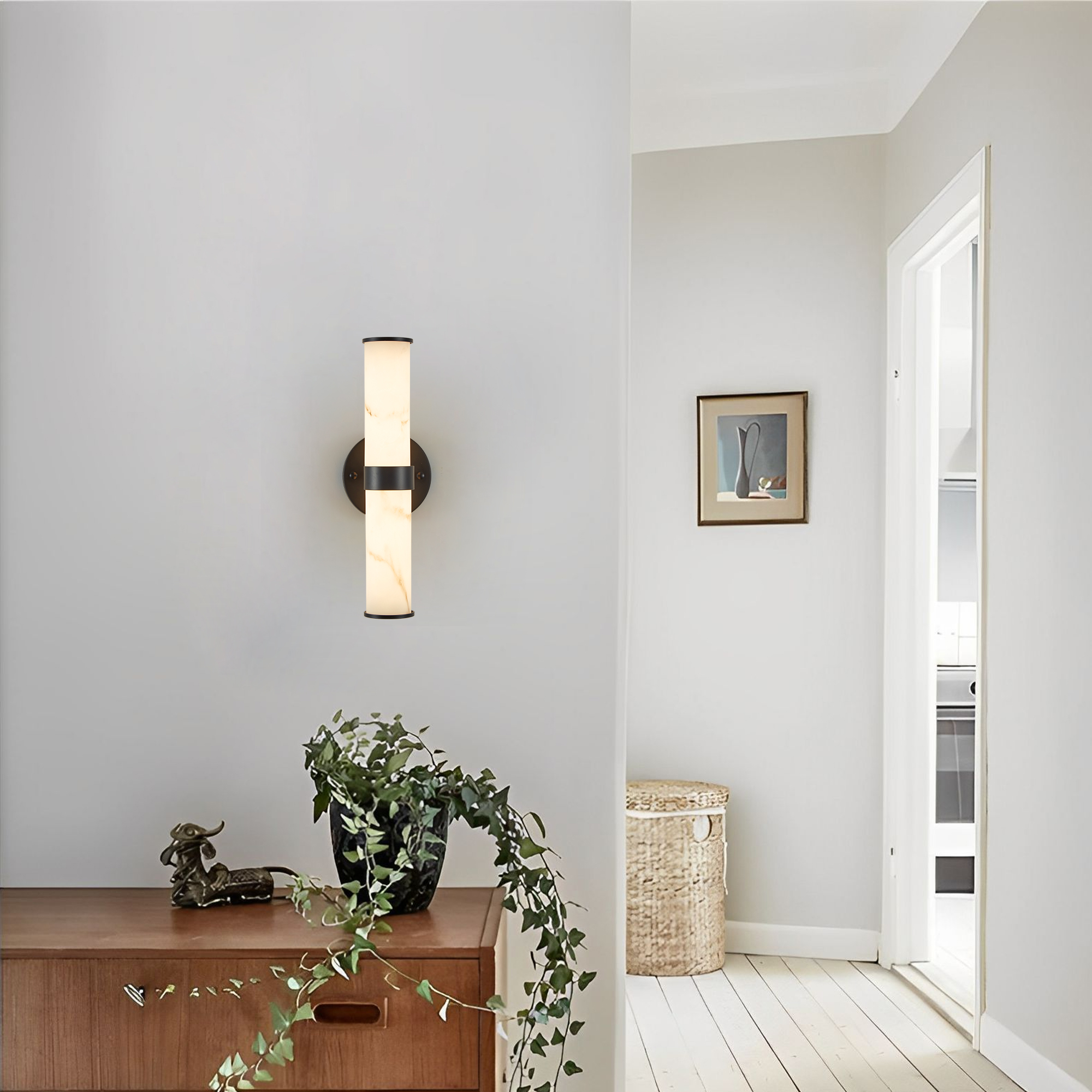 Resin Imitation Marble Texture Wall Light with Black Iron Metal Frame,Set of 2,Elegant Lighting Fixtures for Hallways,Bathrooms,and Bedrooms (Only Indoor) - Image 6