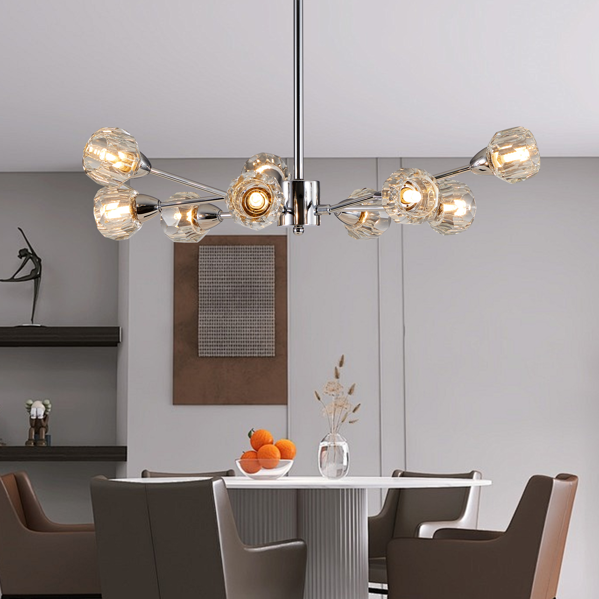 28" Modern Crystal Chandeliers, 9 Lights Chrome Chandelier for Living Room Bedroom, Dining Room Chandelier Over Table, Kitchen Light Fixtures (Bulbs Not Included) - Image 2