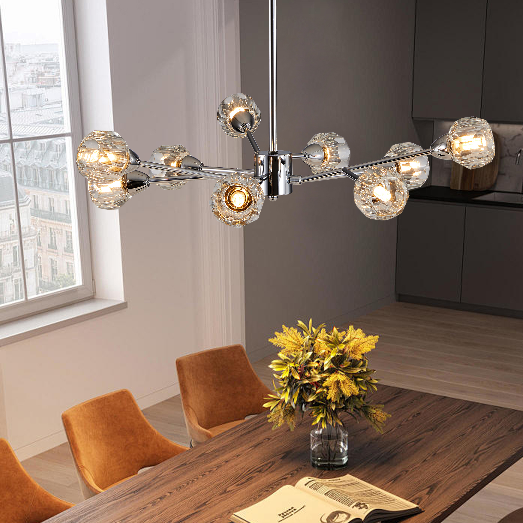 28" Modern Crystal Chandeliers, 9 Lights Chrome Chandelier for Living Room Bedroom, Dining Room Chandelier Over Table, Kitchen Light Fixtures (Bulbs Not Included) - Image 4