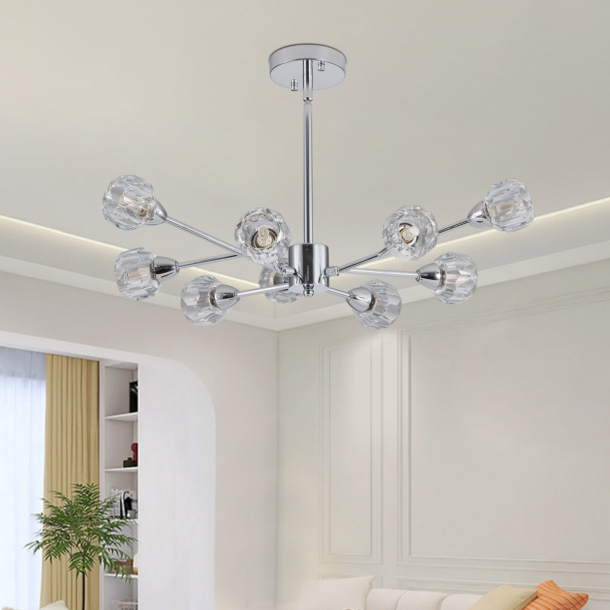 28" Modern Crystal Chandeliers, 9 Lights Chrome Chandelier for Living Room Bedroom, Dining Room Chandelier Over Table, Kitchen Light Fixtures (Bulbs Not Included) - Image 5