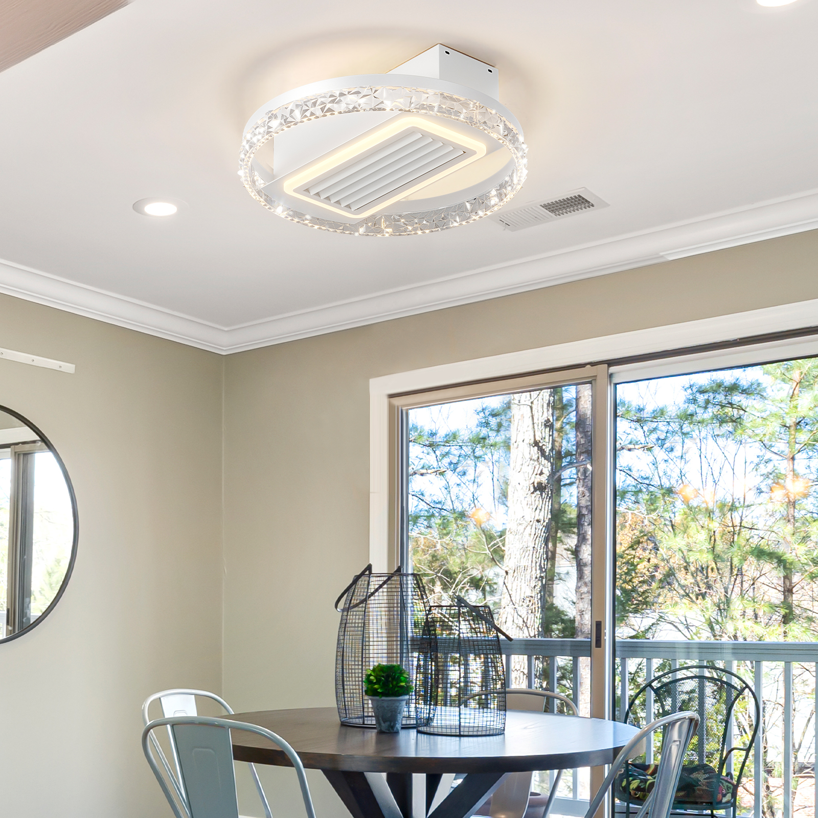 20" LED Bladeless Ceiling Fan Light with Remote Control – Modern Flush Mount Ceiling Lamp with Air Circulation and Adjustable Brightness for Living Room, Dining Room, or Bedroom - Image 2