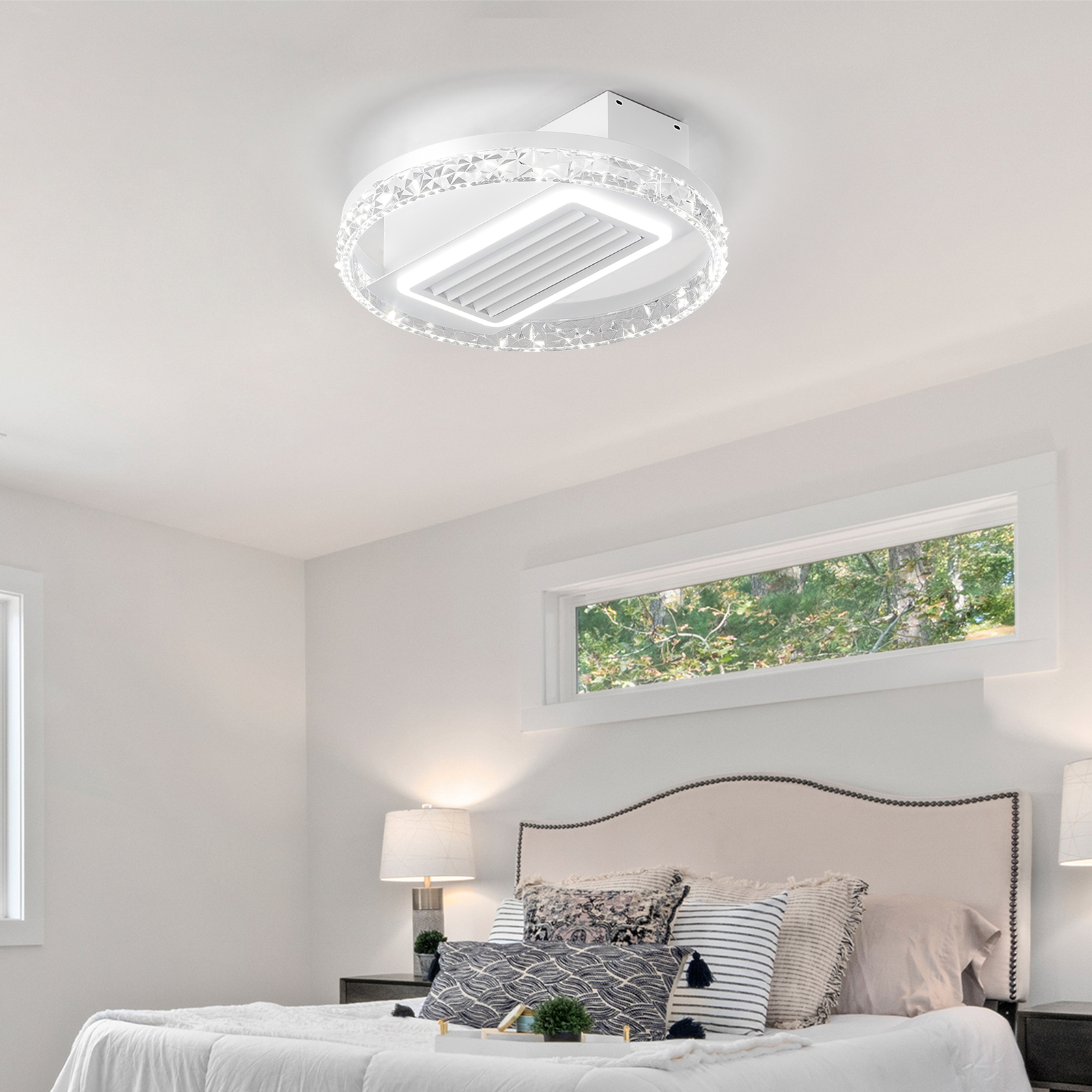 20" LED Bladeless Ceiling Fan Light with Remote Control – Modern Flush Mount Ceiling Lamp with Air Circulation and Adjustable Brightness for Living Room, Dining Room, or Bedroom - Image 3