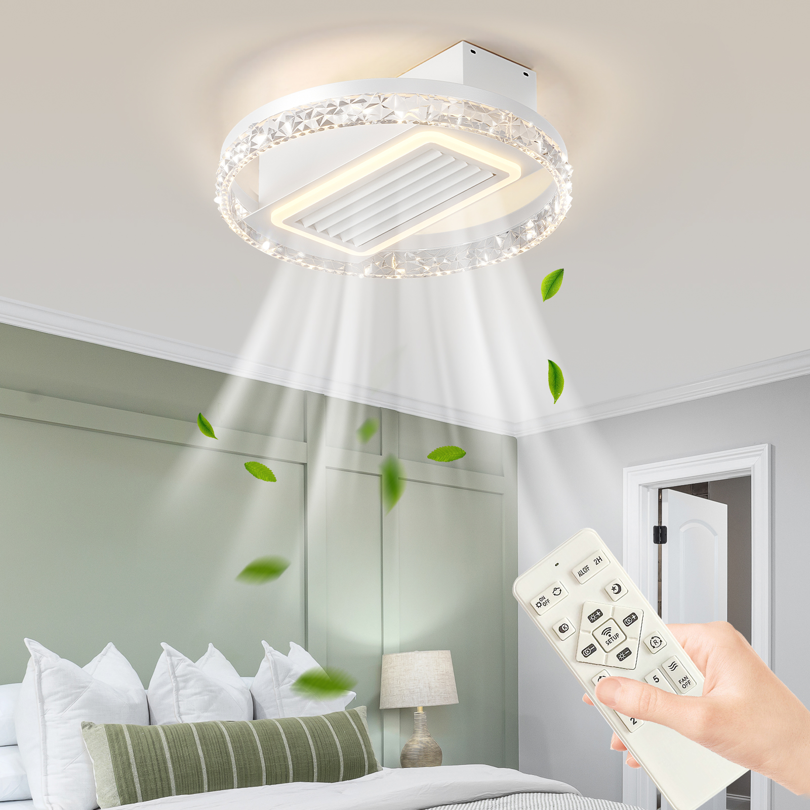 20" LED Bladeless Ceiling Fan Light with Remote Control – Modern Flush Mount Ceiling Lamp with Air Circulation and Adjustable Brightness for Living Room, Dining Room, or Bedroom - Image 5