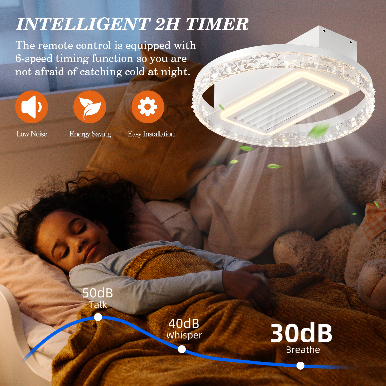 20" LED Bladeless Ceiling Fan Light with Remote Control – Modern Flush Mount Ceiling Lamp with Air Circulation and Adjustable Brightness for Living Room, Dining Room, or Bedroom - Image 4
