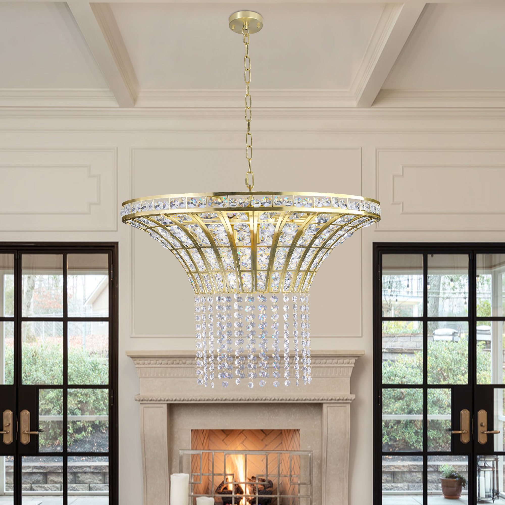 (Same as W1340P189414/L005016-D600-P8G) 24" Modern Crystal Round Chandelier with Gold Finish, Elegant Pendant Light with Cascading Beads, for Dining Room, Living Room, or Foyer (No Bulbs) - Image 4