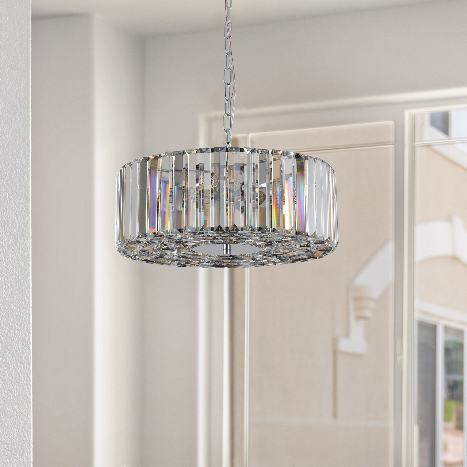 (Same as W1340120171/L5017) 17" Chrome Crystal Pendant Chandelier, Modern Hanging Light Fixture with Adjustable Height, 4-Light E26 Base for Living Room, Dining Room, or Kitchen (No Bulbs) - Image 4
