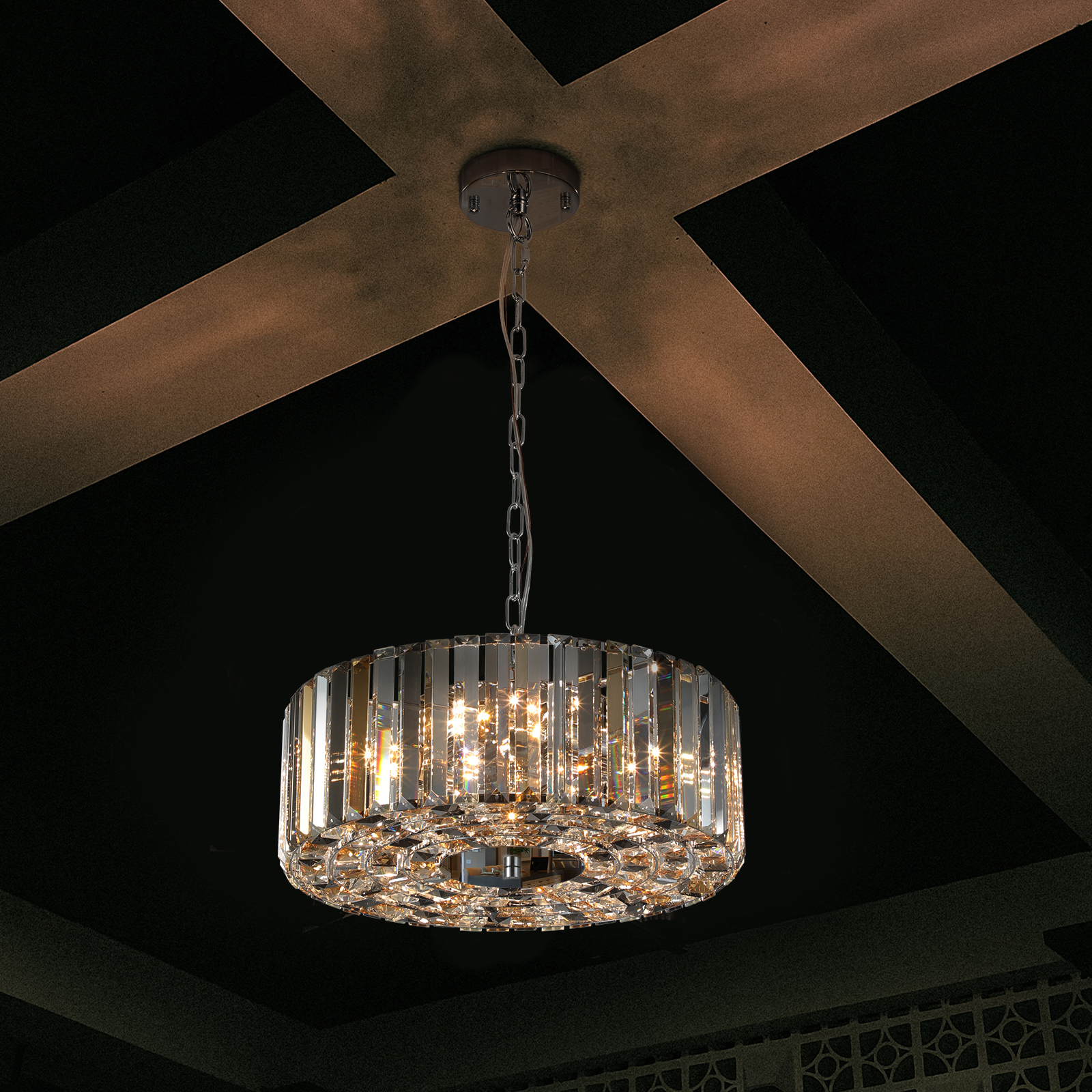 (Same as W1340120171/L5017) 17" Chrome Crystal Pendant Chandelier, Modern Hanging Light Fixture with Adjustable Height, 4-Light E26 Base for Living Room, Dining Room, or Kitchen (No Bulbs) - Image 6