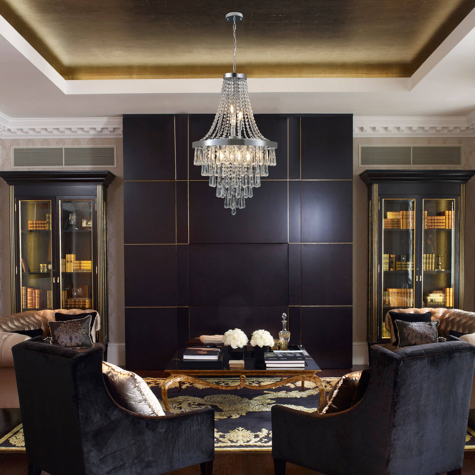 (Same as W1340P143191/L5004-500-C) 20" Chrome Crystal Chandelier with Adjustable Height, Modern Ceiling Light Fixture for Living Room, Dining Room, Staircase, 11-Light E12 Bulb Base (No Bulbs) - Image 3