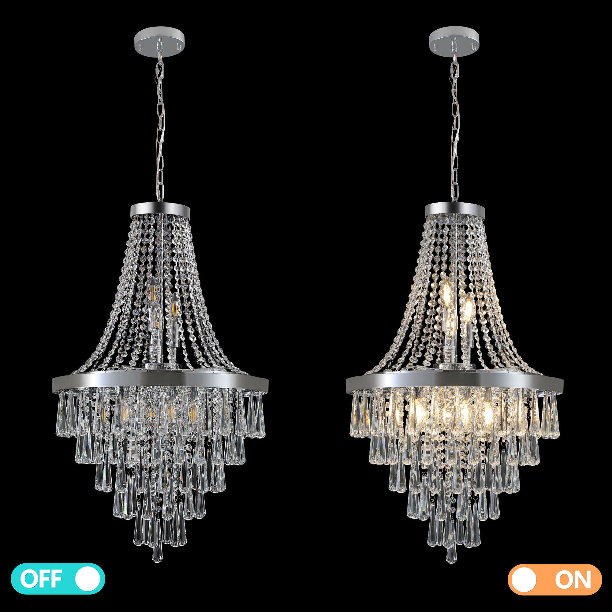 (Same as W1340P143191/L5004-500-C) 20" Chrome Crystal Chandelier with Adjustable Height, Modern Ceiling Light Fixture for Living Room, Dining Room, Staircase, 11-Light E12 Bulb Base (No Bulbs) - Image 5