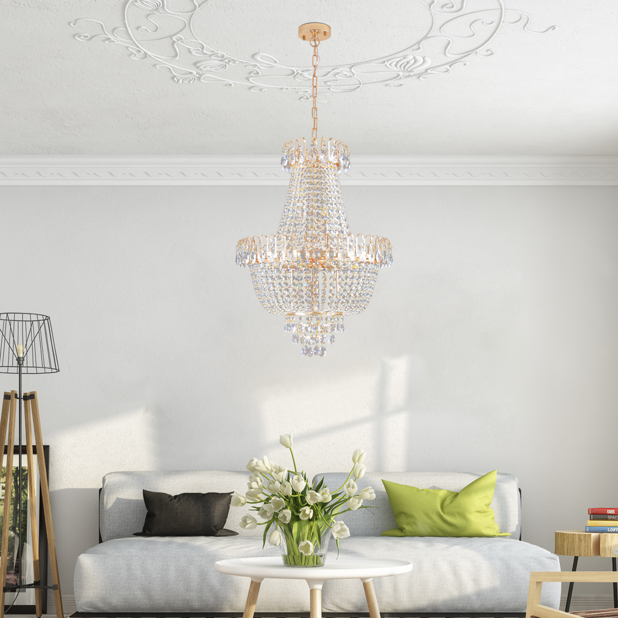 (Same as W1340P143189)Gold Crystal Chandeliers,Large Contemporary Luxury Ceiling Lighting for Living Room Dining Room Bedroom Hallway (Without Bulb) - Image 3