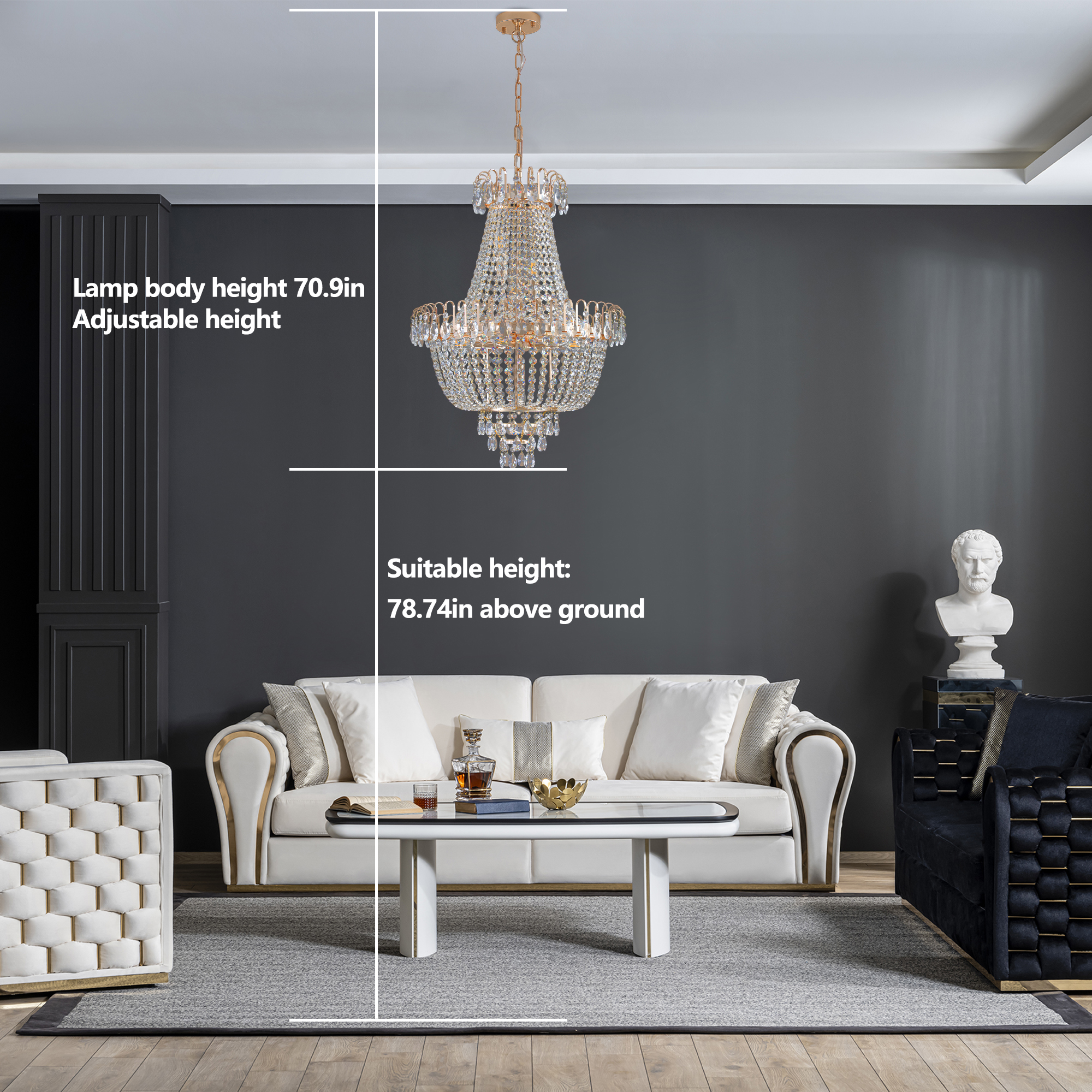 (Same as W1340P143189)Gold Crystal Chandeliers,Large Contemporary Luxury Ceiling Lighting for Living Room Dining Room Bedroom Hallway (Without Bulb) - Image 5