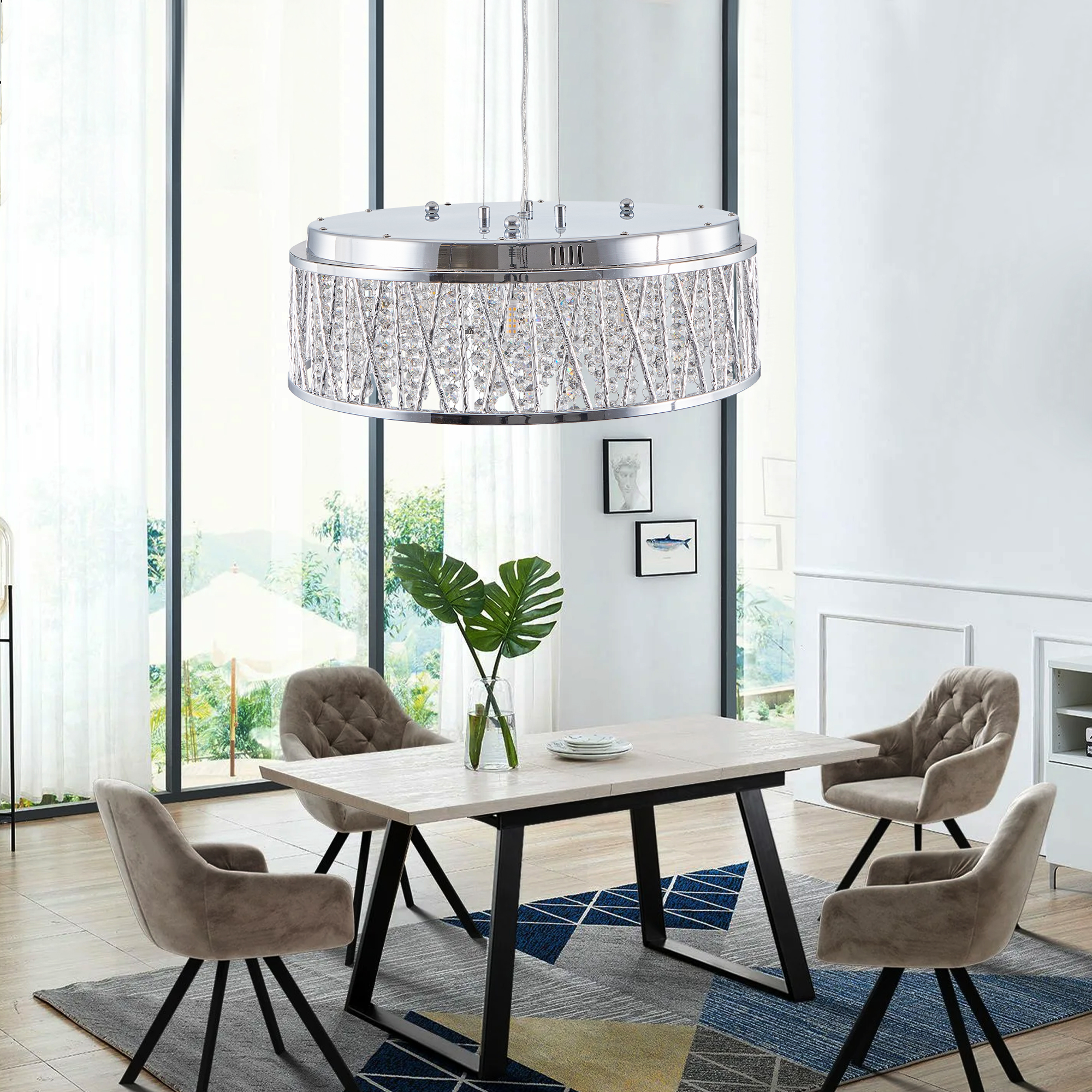 Modern Crystal Chandelier 19 Inches Aluminum+Iron Round Ceiling Light Flush Mount Ceiling Light Fixture for kitchen Island Dinning Bedrooms and Hallway (Bulb Not Included) - Image 2