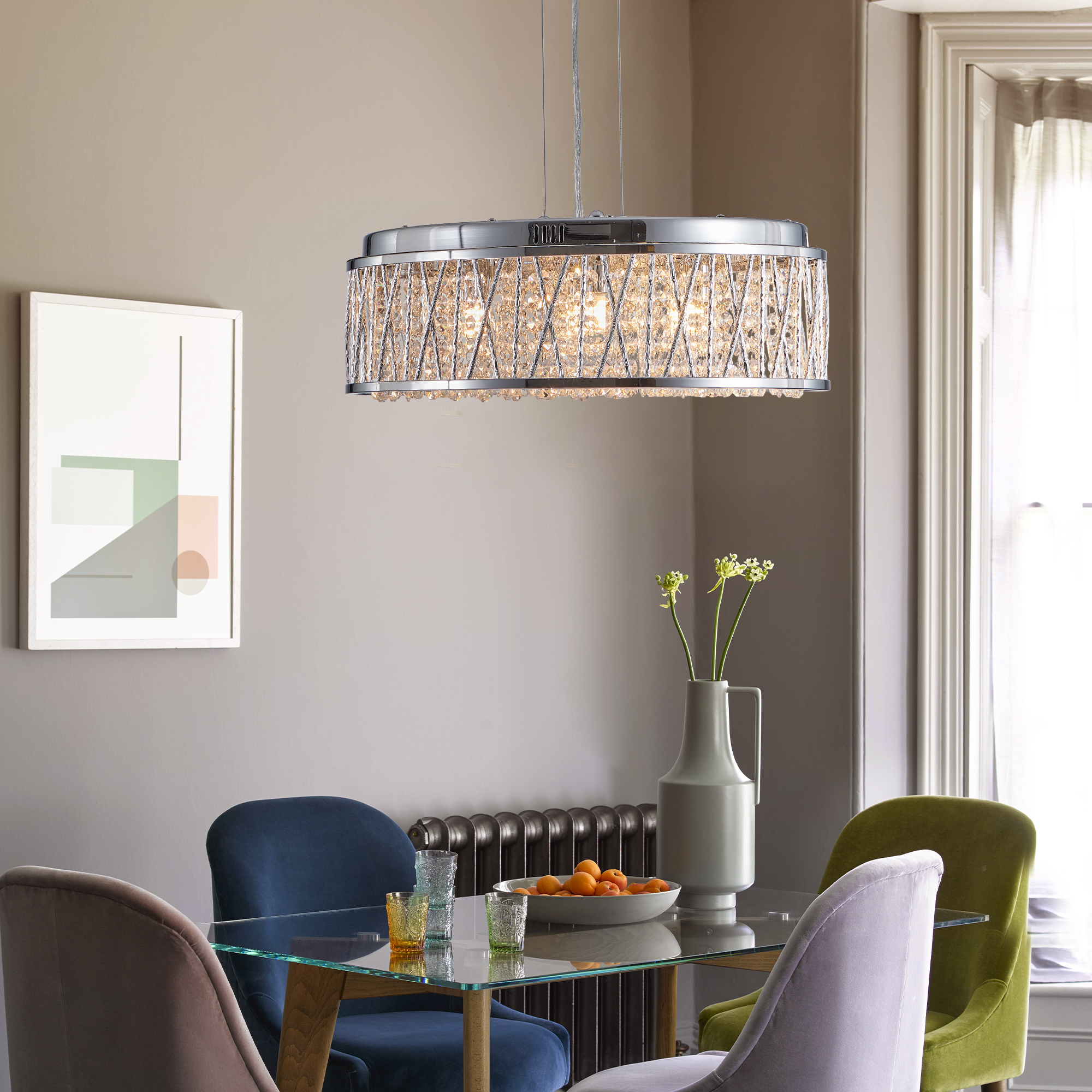 Modern Crystal Chandelier 19 Inches Aluminum+Iron Round Ceiling Light Flush Mount Ceiling Light Fixture for kitchen Island Dinning Bedrooms and Hallway (Bulb Not Included) - Image 3