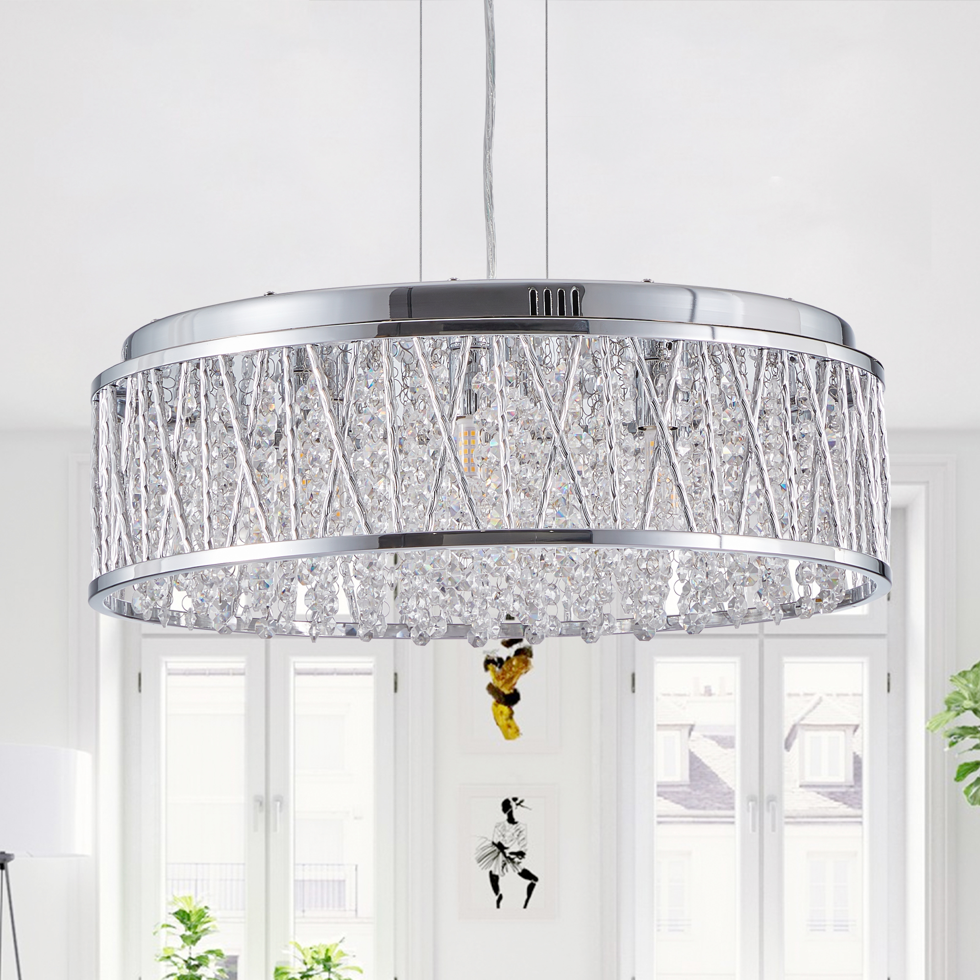 Modern Crystal Chandelier 19 Inches Aluminum+Iron Round Ceiling Light Flush Mount Ceiling Light Fixture for kitchen Island Dinning Bedrooms and Hallway (Bulb Not Included) - Image 4