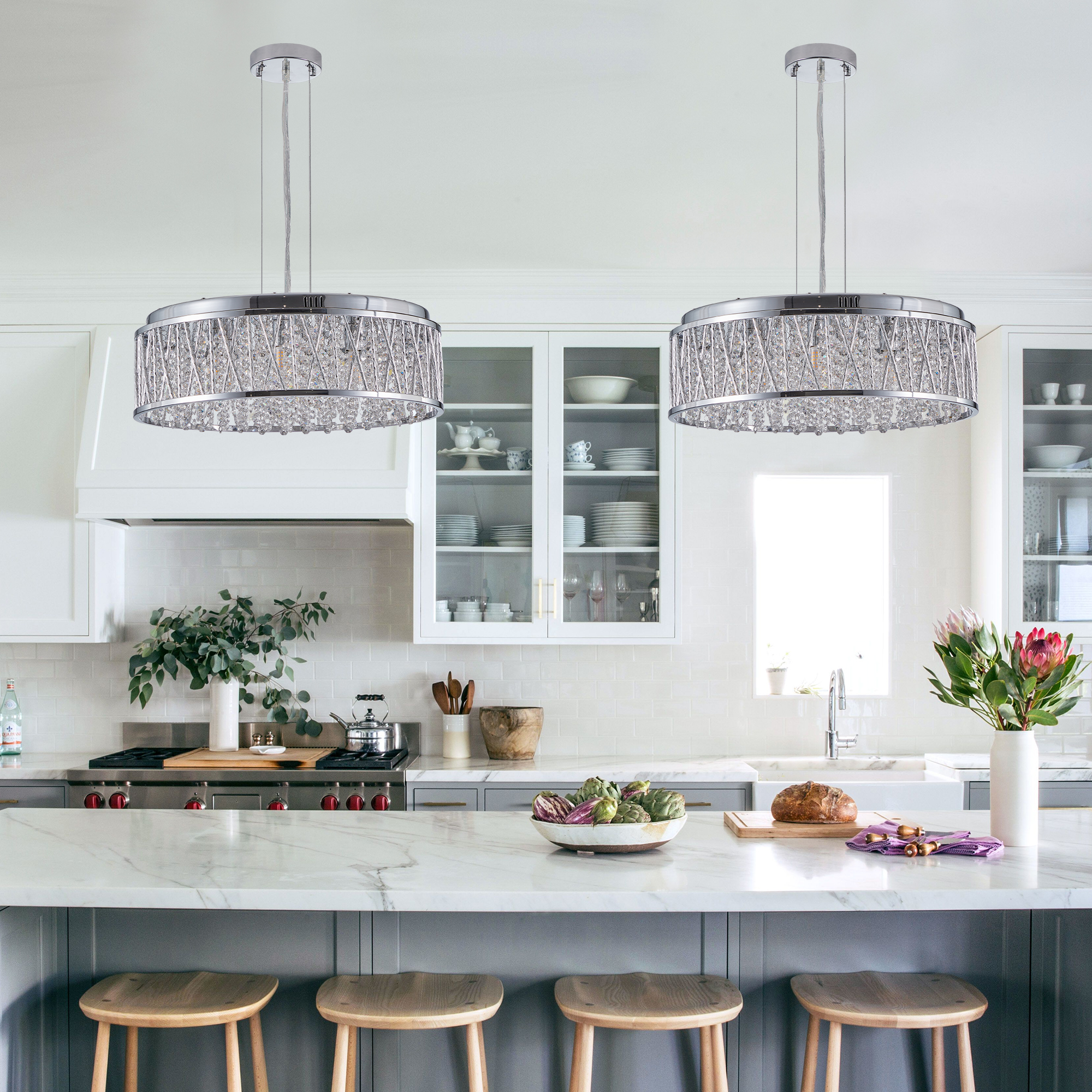 Modern Crystal Chandelier 19 Inches Aluminum+Iron Round Ceiling Light Flush Mount Ceiling Light Fixture for kitchen Island Dinning Bedrooms and Hallway (Bulb Not Included) - Image 5