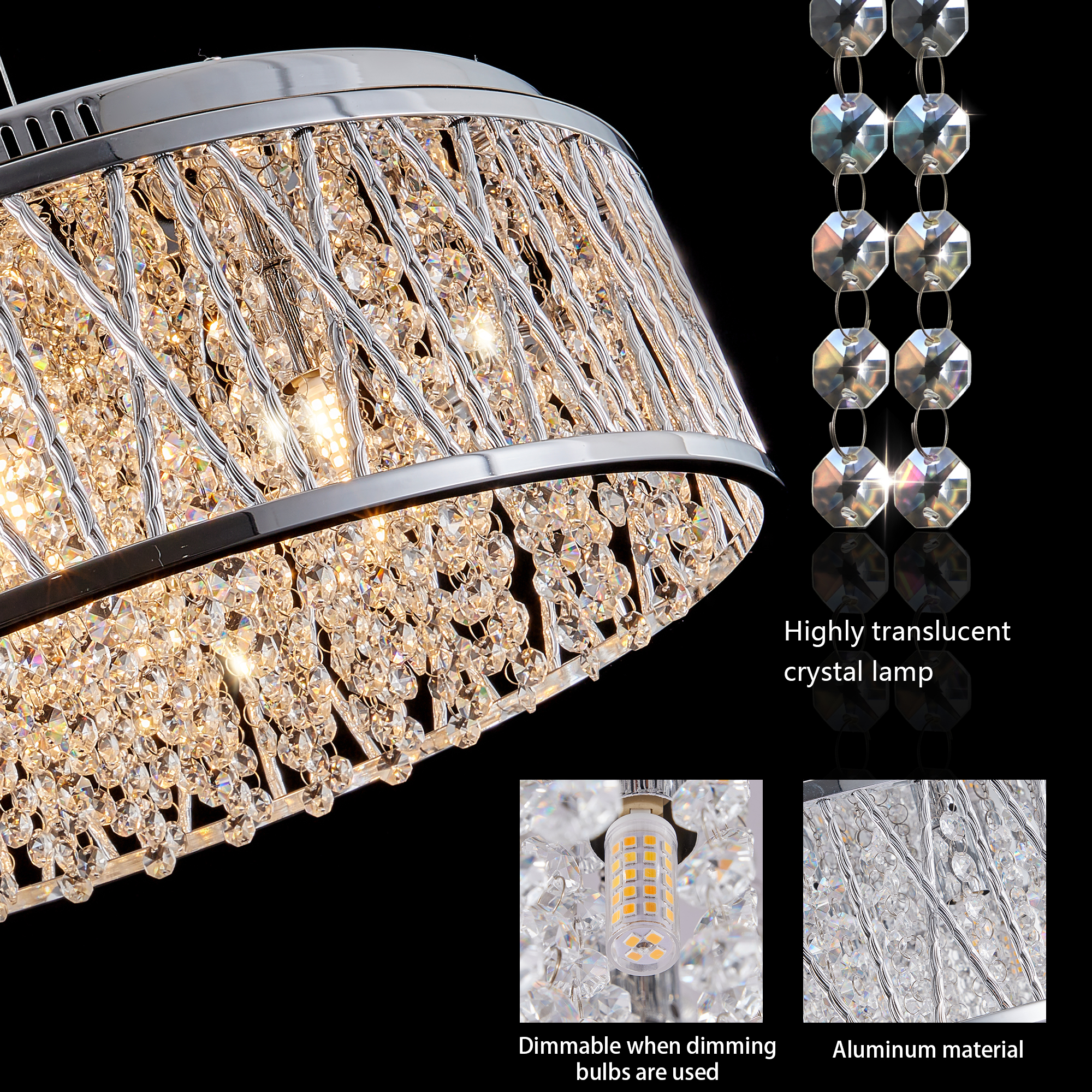 Modern Crystal Chandelier 19 Inches Aluminum+Iron Round Ceiling Light Flush Mount Ceiling Light Fixture for kitchen Island Dinning Bedrooms and Hallway (Bulb Not Included) - Image 6