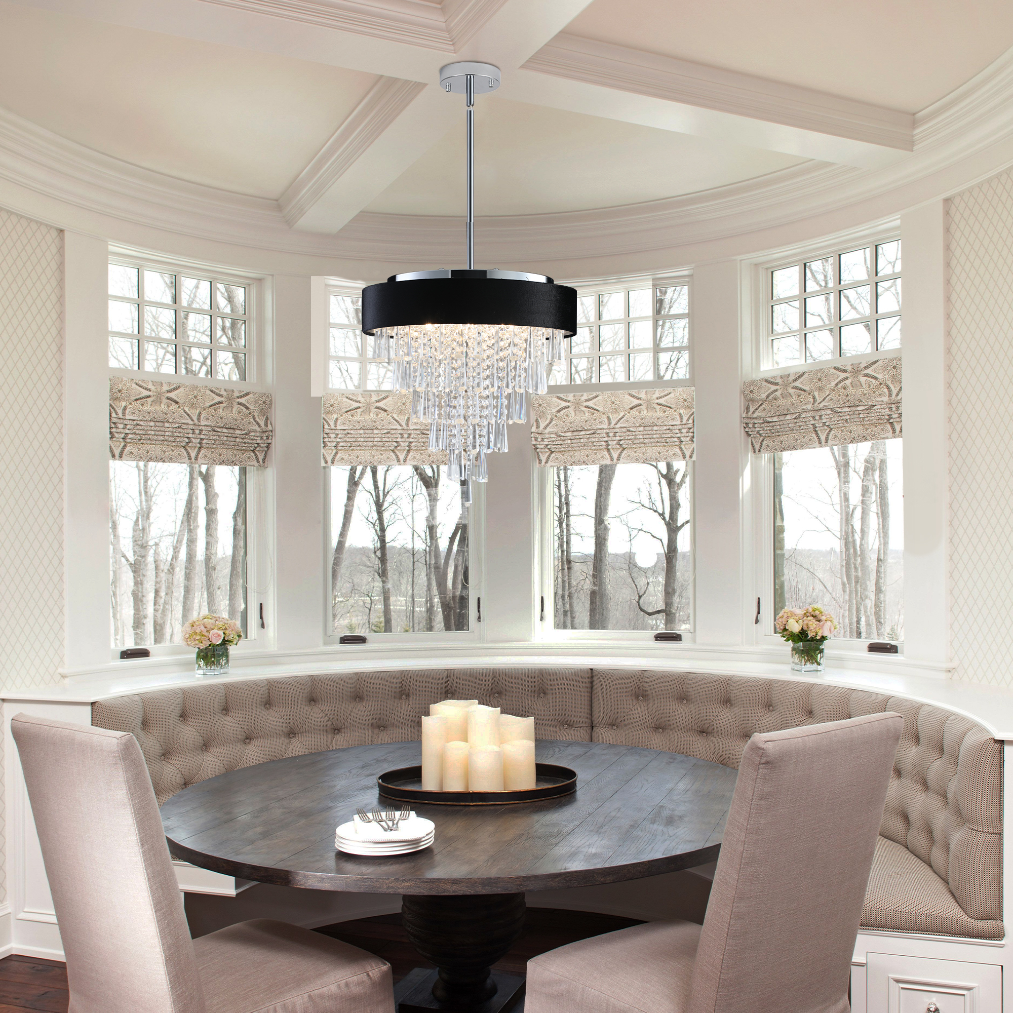 18-inch Modern Crystal Chandelier with Black Imitation Velvet Anti-Glare Shade, Adjustable Height, 8-Light G9 Base for Dining Room, Living Room, or Bedroom (Bulb Not Included) - Image 5