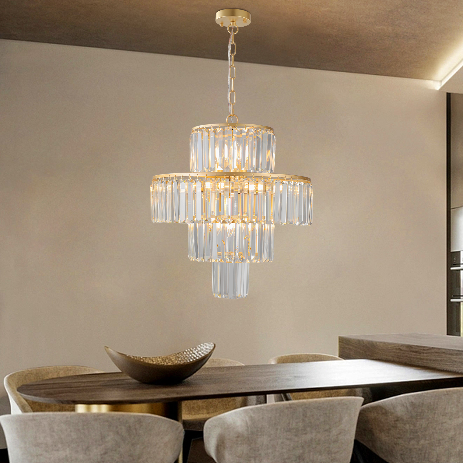 (Same as W1340126461/L5023) 20" Luxury 4-Tier Crystal Chandelier, 12-Light Gold Frame Pendant Light, Elegant Ceiling Lighting for Living Room, Dining Room, Bedroom (No Bulbs) - Image 4