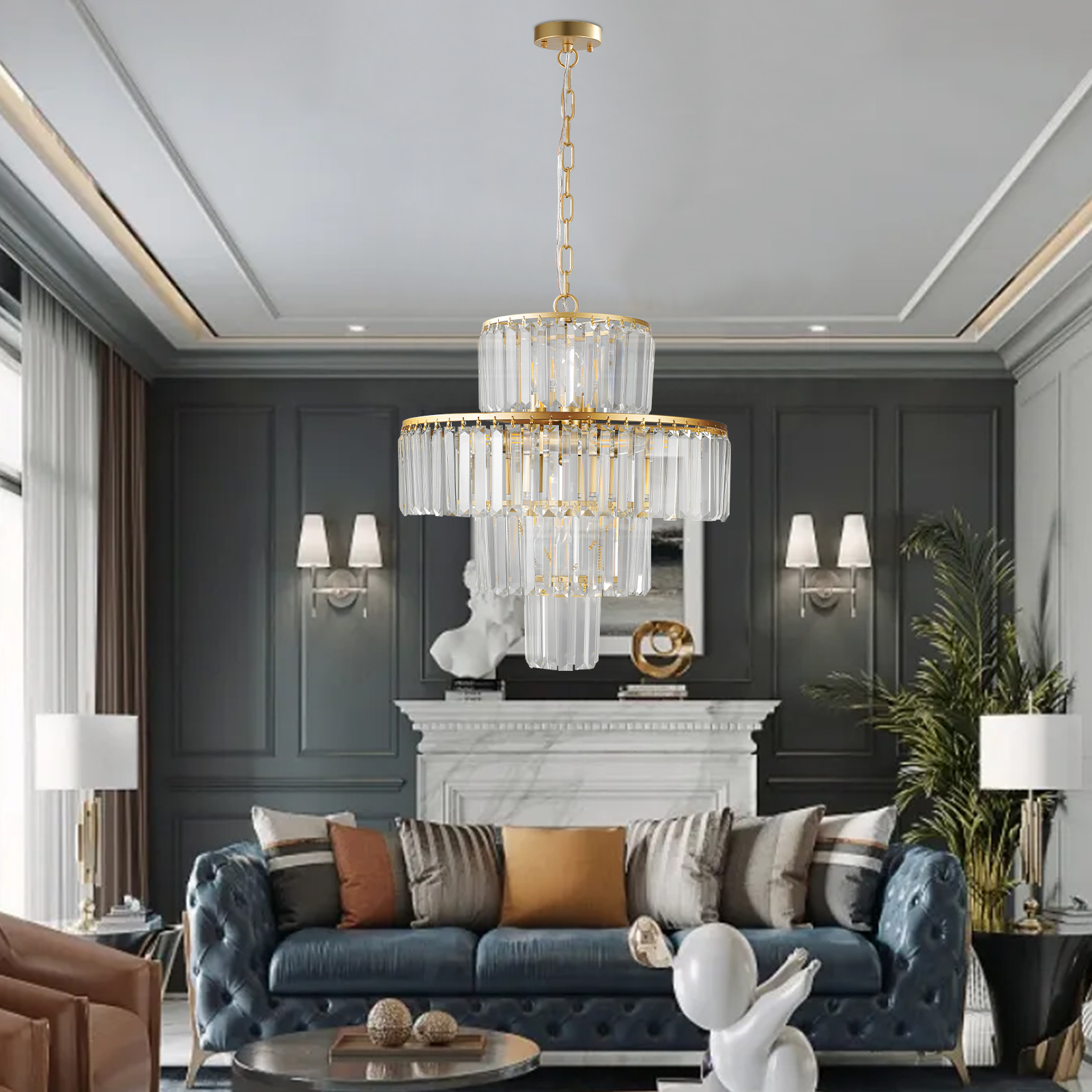 (Same as W1340126461/L5023) 20" Luxury 4-Tier Crystal Chandelier, 12-Light Gold Frame Pendant Light, Elegant Ceiling Lighting for Living Room, Dining Room, Bedroom (No Bulbs) - Image 6