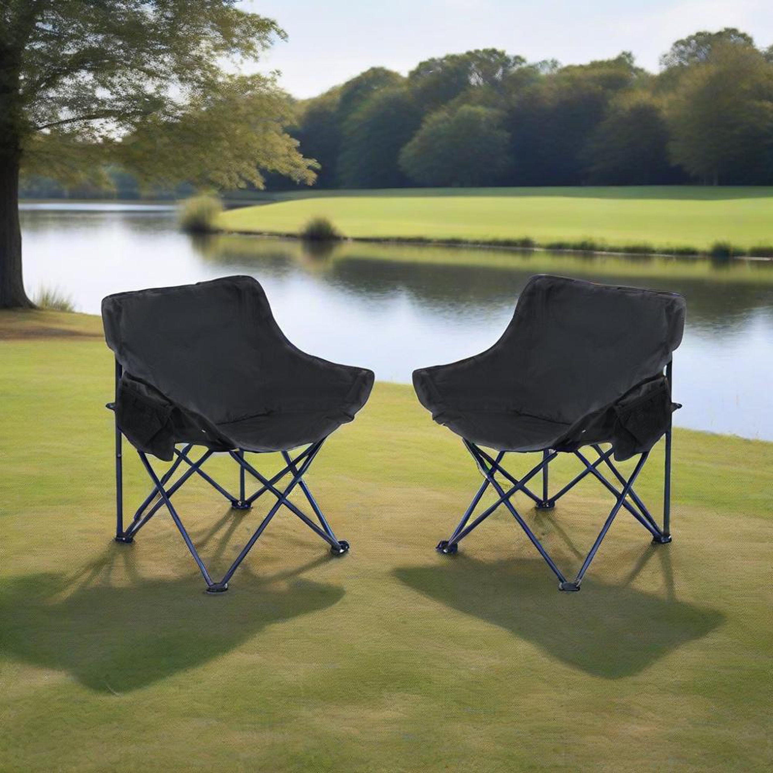 2PCS Outdoor Camping Chairs Folding/Portable, Carry Bag ,Black - Image 2