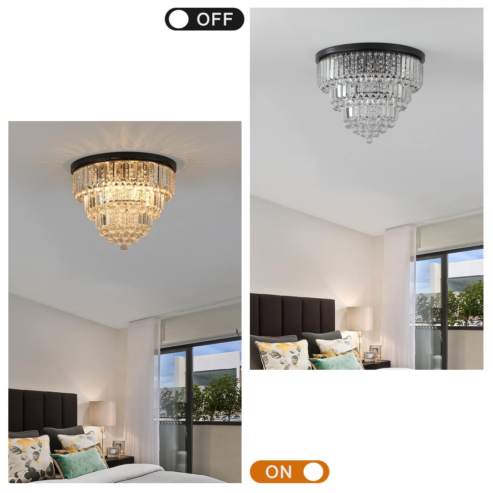 20" Luxury Crystal Flush Mount Ceiling Light with Black Finish – Elegant 6-Light Chandelier for Living Room, Dining Room, or Bedroom (Bulb Not Included) - Image 4