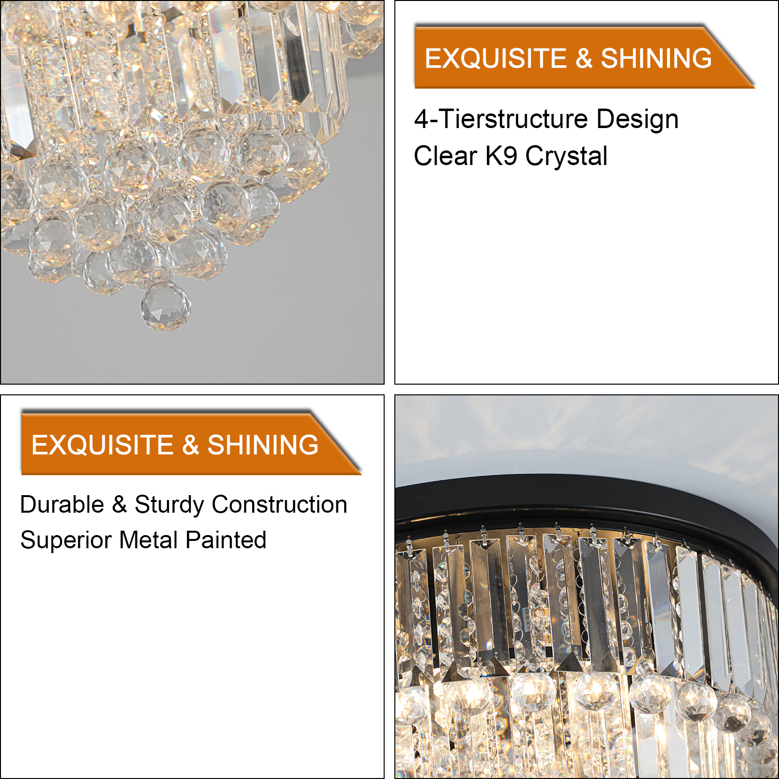 20" Luxury Crystal Flush Mount Ceiling Light with Black Finish – Elegant 6-Light Chandelier for Living Room, Dining Room, or Bedroom (Bulb Not Included) - Image 5