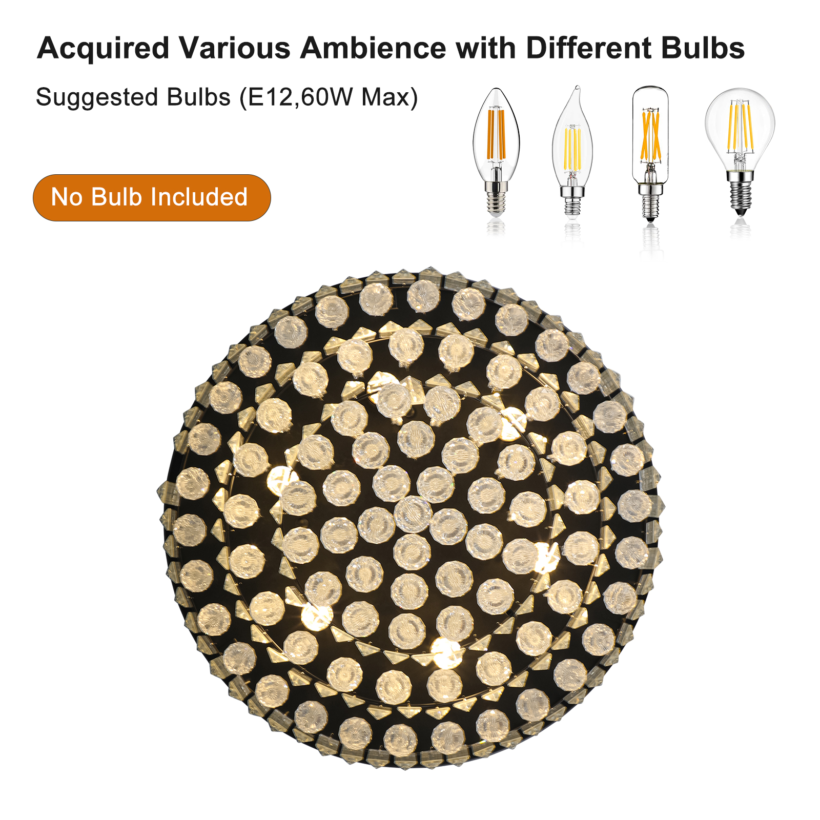 20" Luxury Crystal Flush Mount Ceiling Light with Black Finish – Elegant 6-Light Chandelier for Living Room, Dining Room, or Bedroom (Bulb Not Included) - Image 6