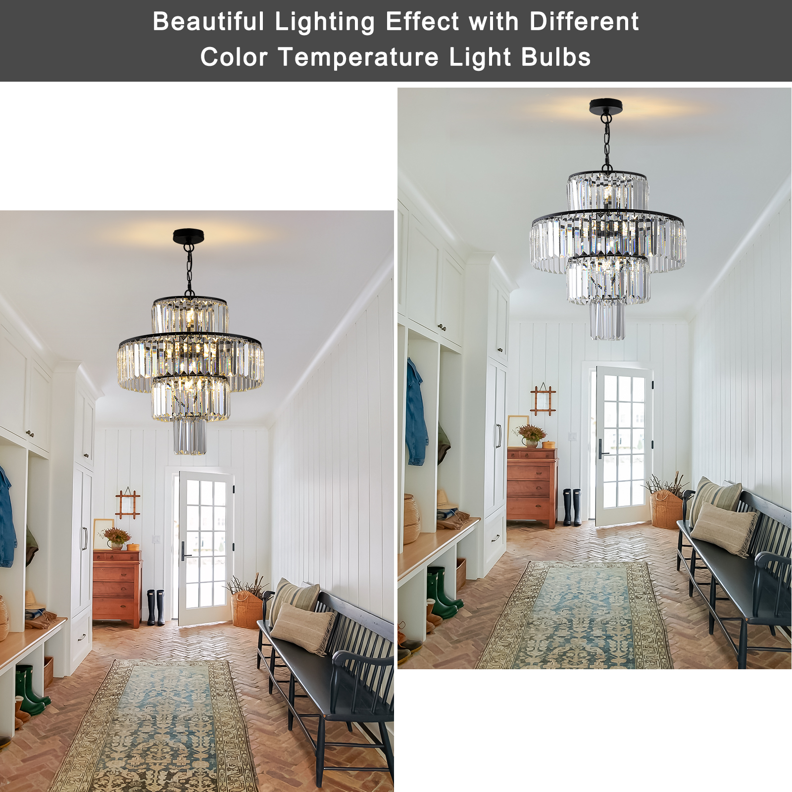 20" Modern Crystal Chandelier with Black Finish, 4-Tier Design for Dining Room or Living Room, Elegant Crystal Pendant Light Fixture (Bulb Not Included) - Image 4