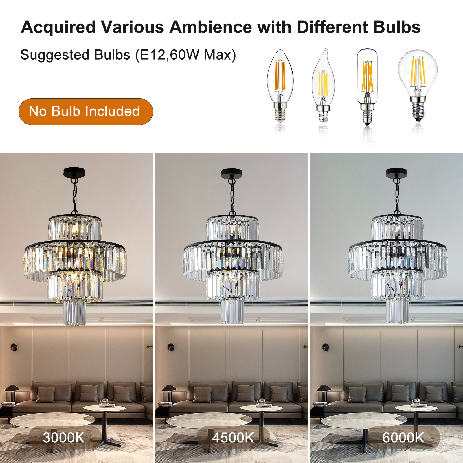 20" Modern Crystal Chandelier with Black Finish, 4-Tier Design for Dining Room or Living Room, Elegant Crystal Pendant Light Fixture (Bulb Not Included) - Image 5