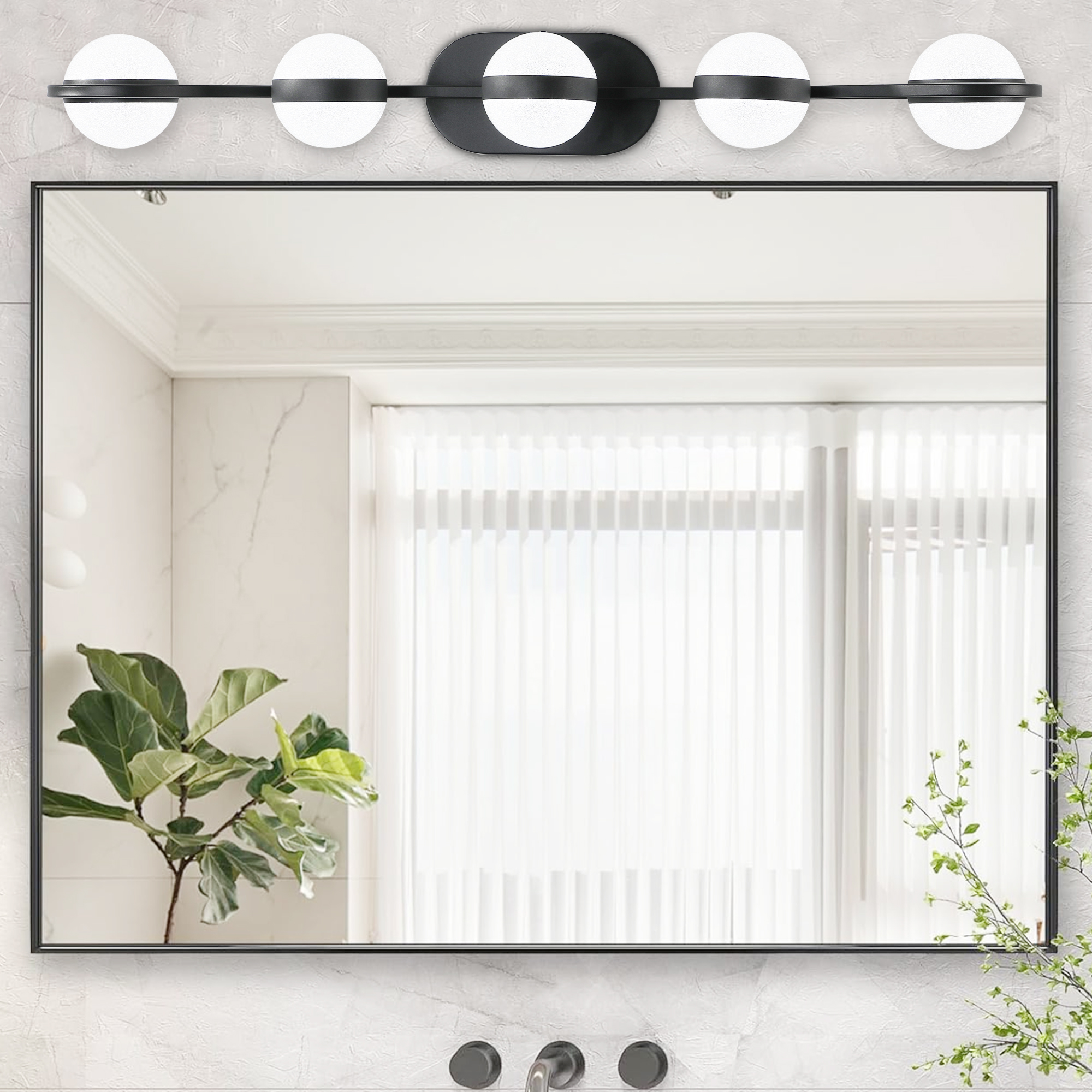 (NEW SKU:W1340P206793) 35" Modern Minimalist Bathroom Vanity Light, LED 5 Bulb Crystal Sand Acrylic Shades, Wall Mounted Decorative Lighting Fixture, Suitable for Bathroom Vanity Mirror (Black) - Image 2