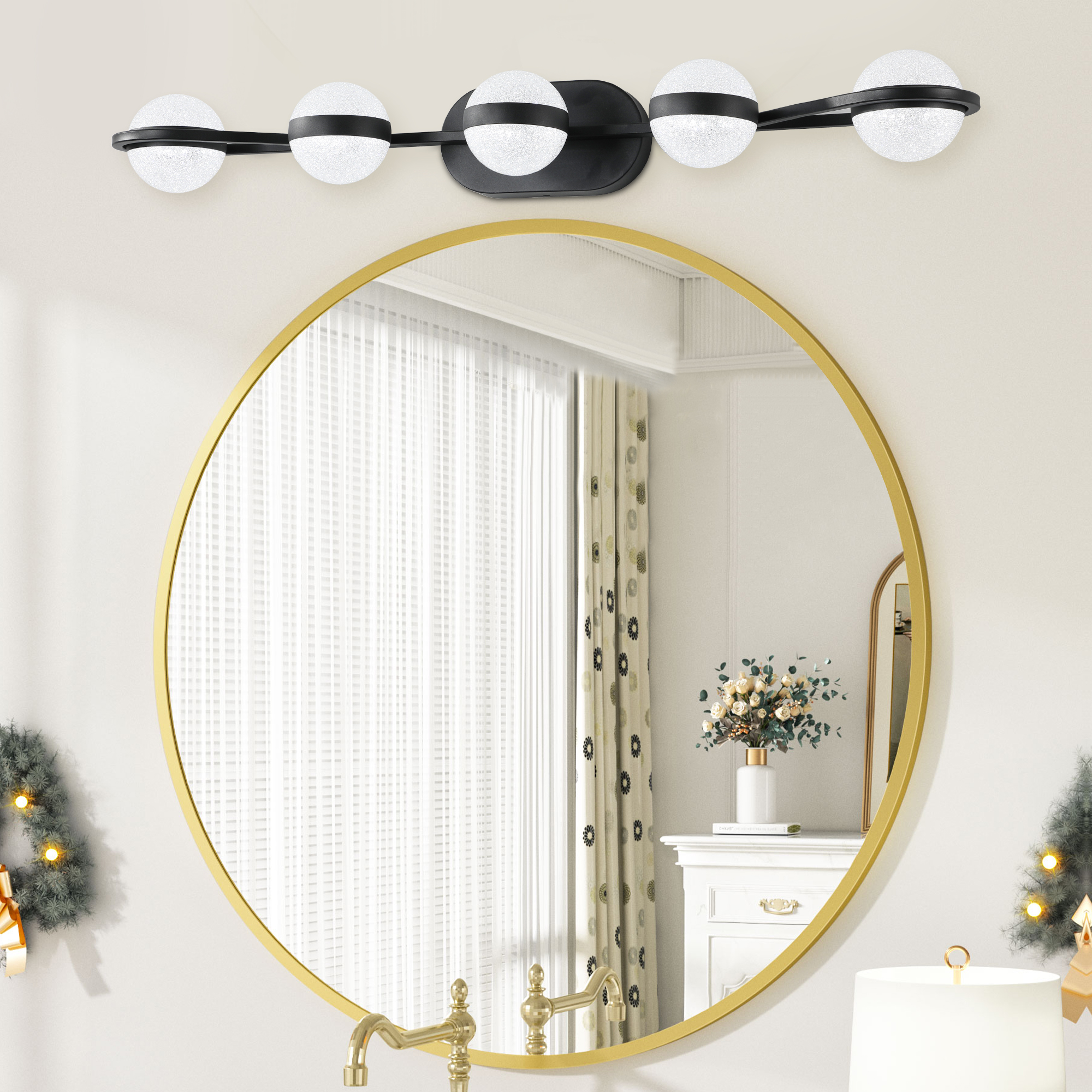 (NEW SKU:W1340P206793) 35" Modern Minimalist Bathroom Vanity Light, LED 5 Bulb Crystal Sand Acrylic Shades, Wall Mounted Decorative Lighting Fixture, Suitable for Bathroom Vanity Mirror (Black) - Image 3