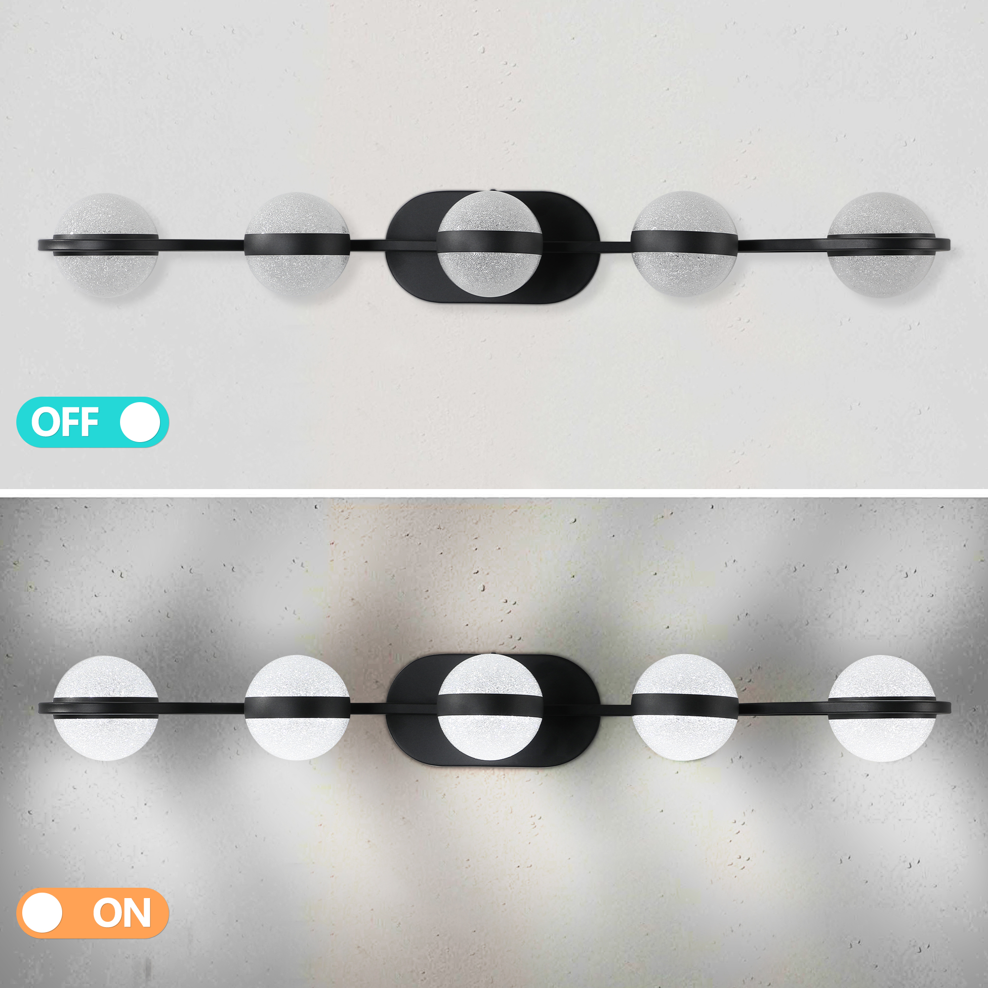 (NEW SKU:W1340P206793) 35" Modern Minimalist Bathroom Vanity Light, LED 5 Bulb Crystal Sand Acrylic Shades, Wall Mounted Decorative Lighting Fixture, Suitable for Bathroom Vanity Mirror (Black) - Image 6