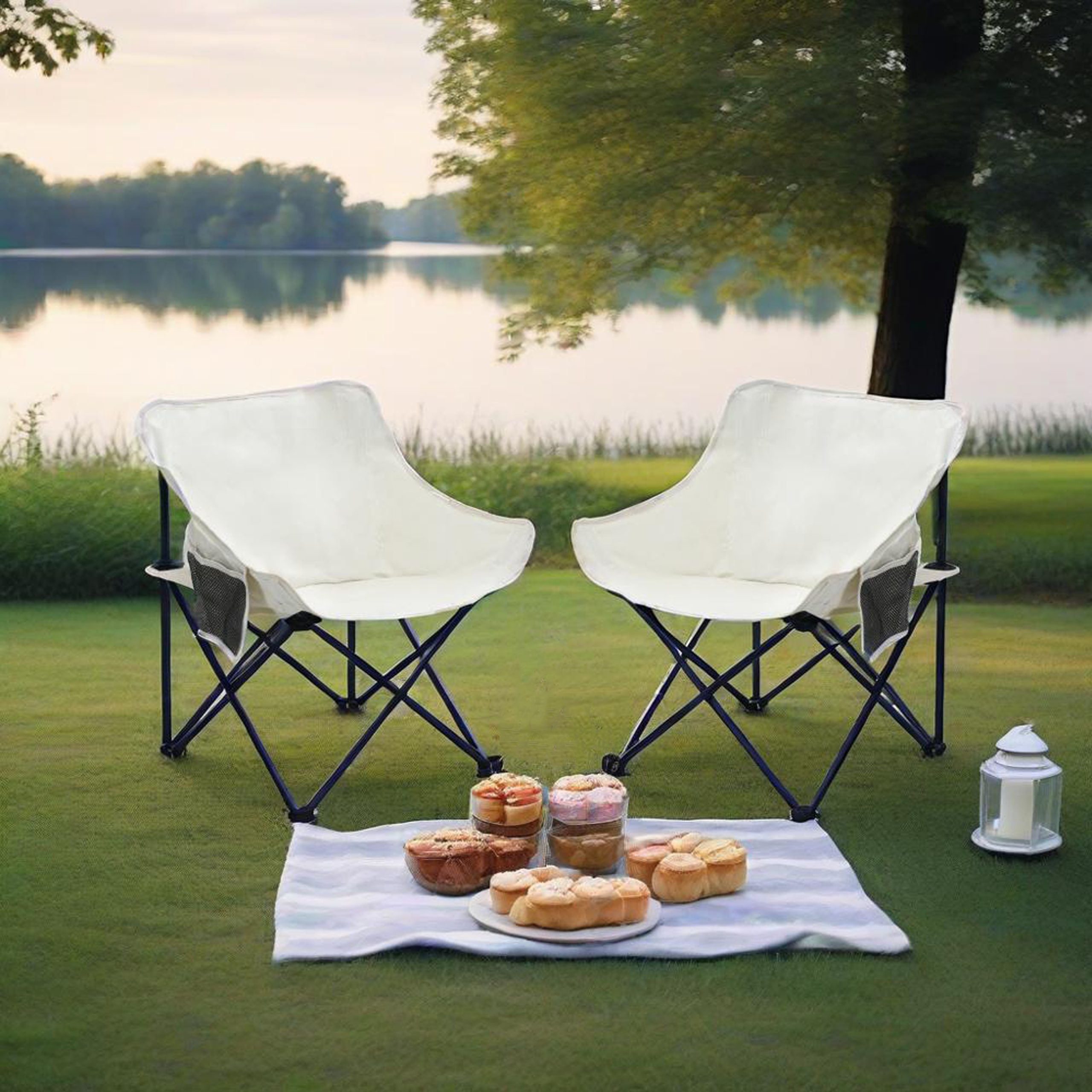 2PCS Outdoor Camping Chairs Folding/Portable, Carry Bag ,Beige - Image 2