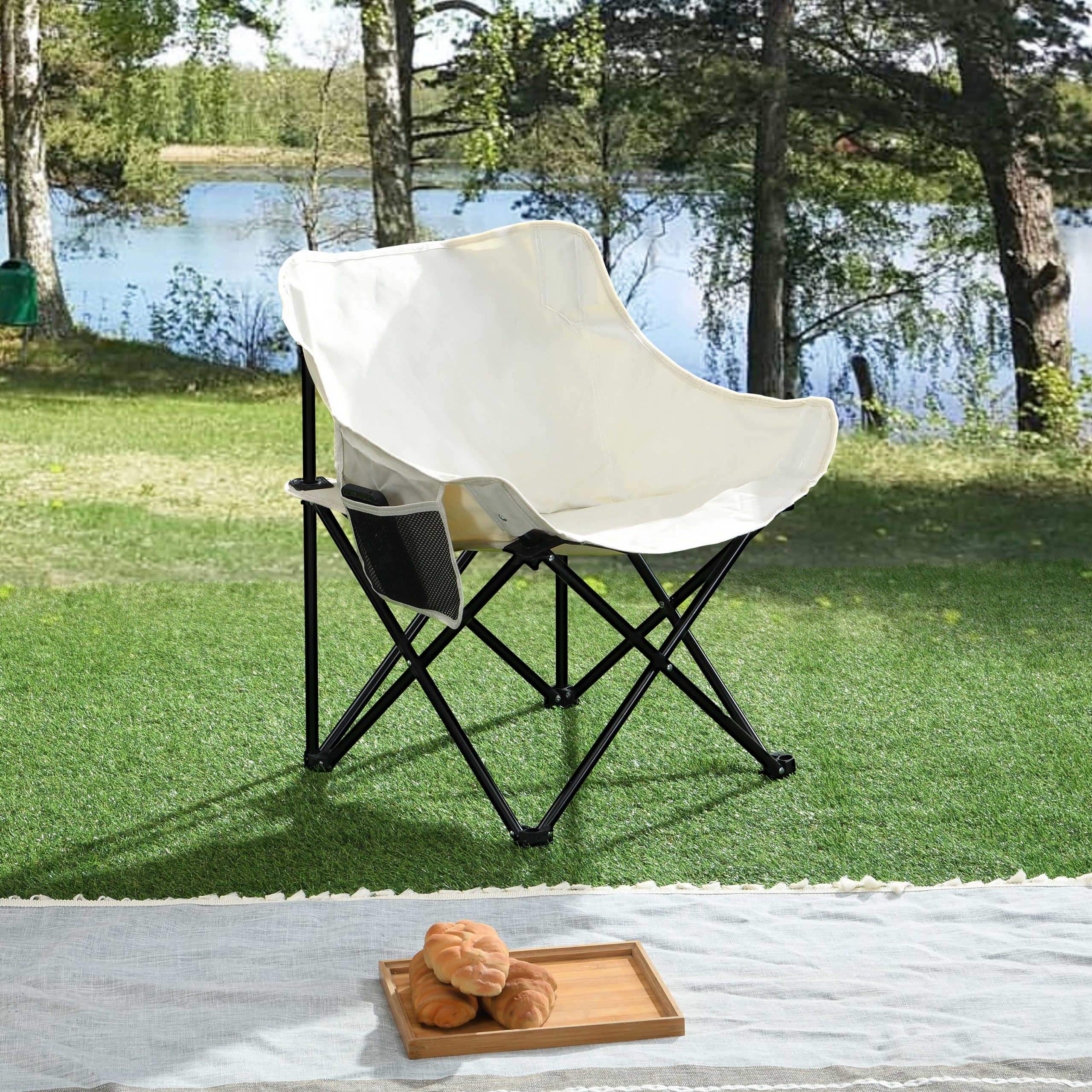 2PCS Outdoor Camping Chairs Folding/Portable, Carry Bag ,Beige - Image 6