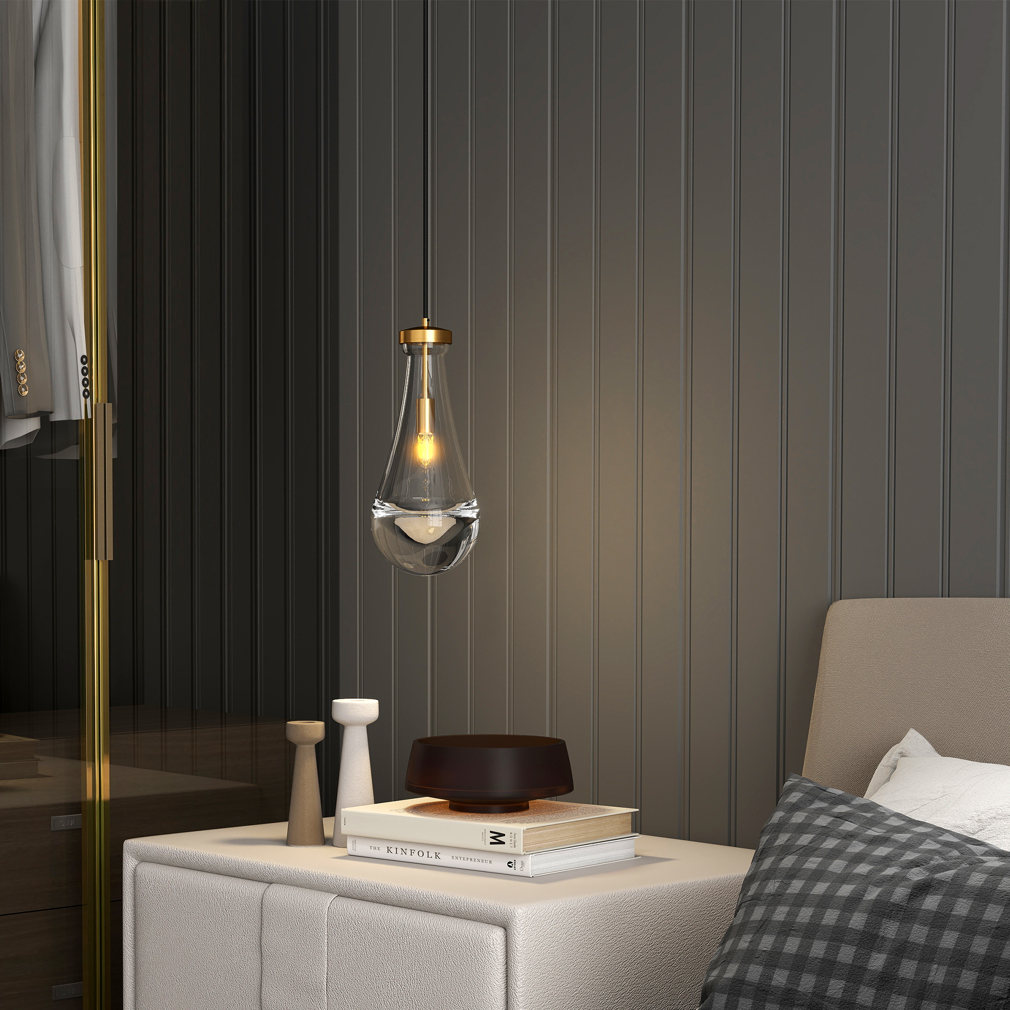 Modern Raindrop Pendant Lights, Pendant Lights for Kitchen Island, Brass Rod Dining Room Light Fixture, Clear Solid Raindrop Chandelier, Chandelier for Living Room Hallway,Not including Bulb - Image 2