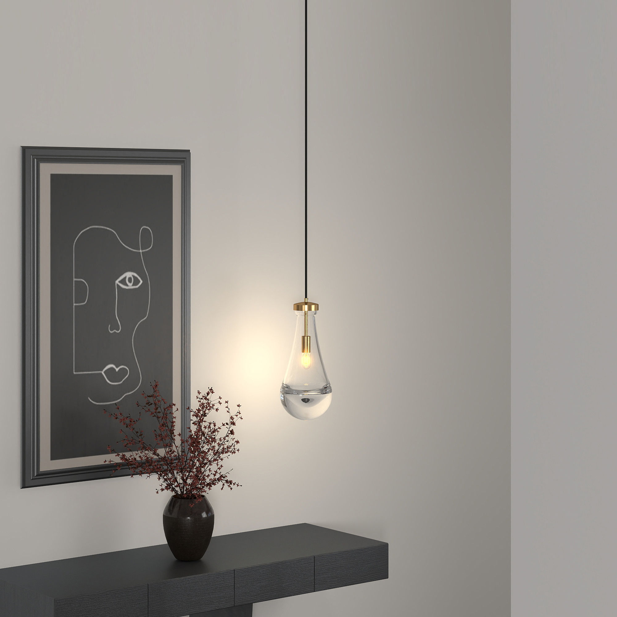 Modern Raindrop Pendant Lights, Pendant Lights for Kitchen Island, Brass Rod Dining Room Light Fixture, Clear Solid Raindrop Chandelier, Chandelier for Living Room Hallway,Not including Bulb - Image 3