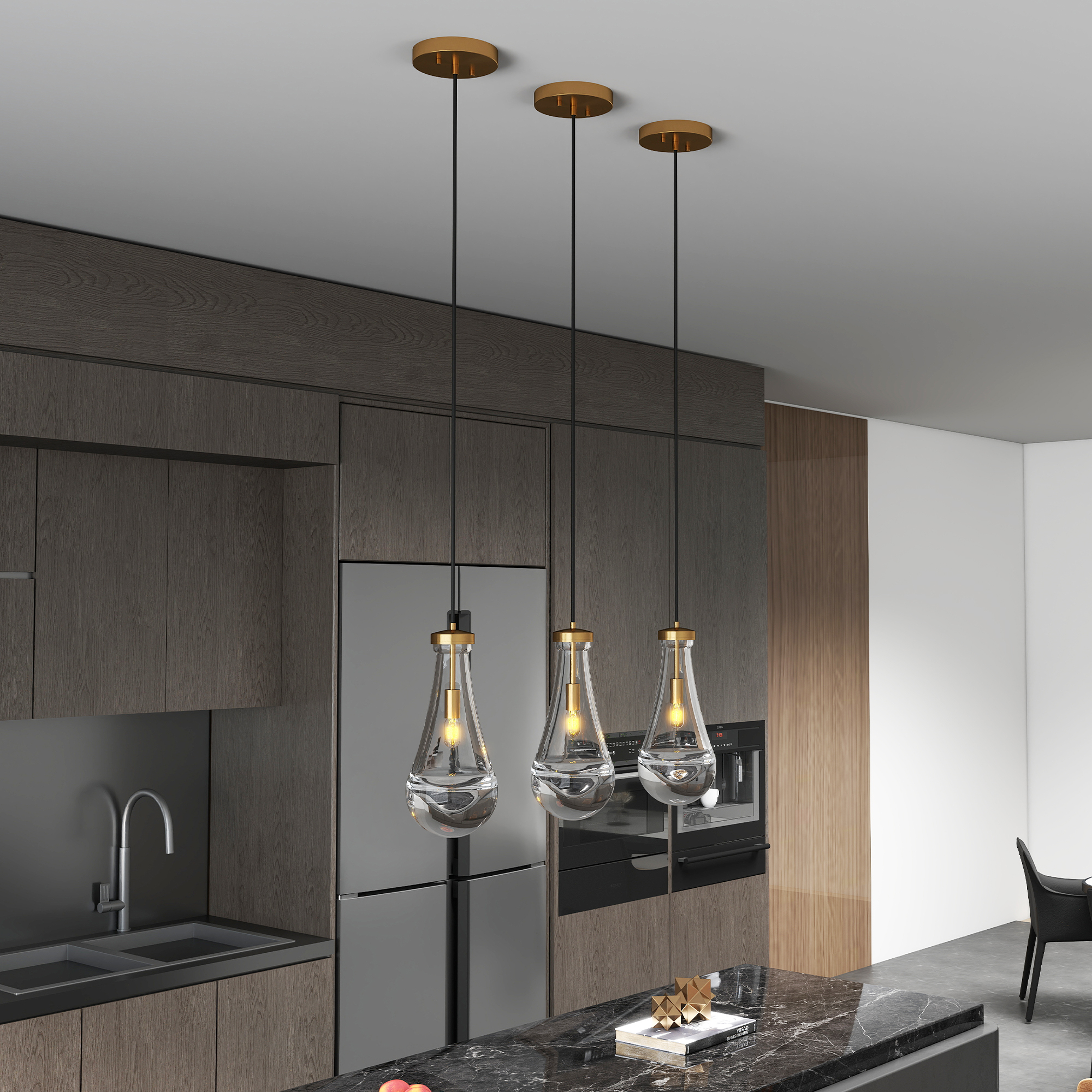 Modern Raindrop Pendant Lights, Pendant Lights for Kitchen Island, Brass Rod Dining Room Light Fixture, Clear Solid Raindrop Chandelier, Chandelier for Living Room Hallway,Not including Bulb - Image 4