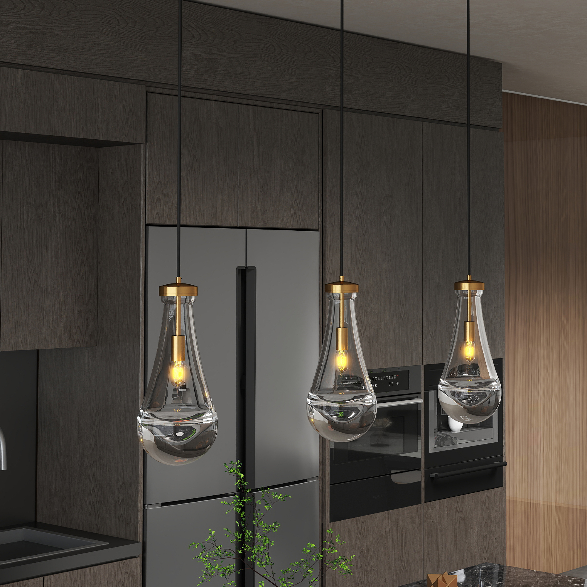Modern Raindrop Pendant Lights, Pendant Lights for Kitchen Island, Brass Rod Dining Room Light Fixture, Clear Solid Raindrop Chandelier, Chandelier for Living Room Hallway,Not including Bulb - Image 5