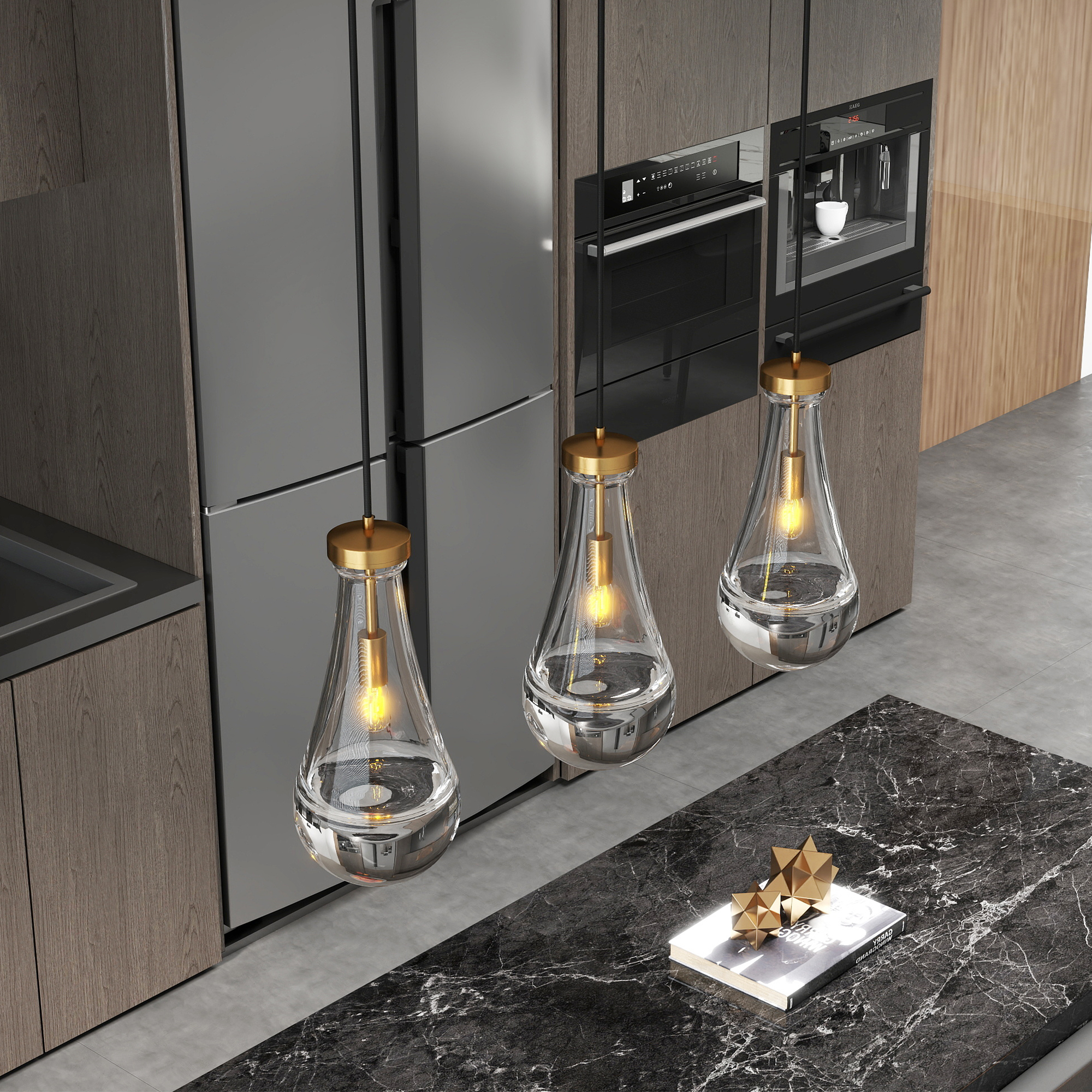 Modern Raindrop Pendant Lights, Pendant Lights for Kitchen Island, Brass Rod Dining Room Light Fixture, Clear Solid Raindrop Chandelier, Chandelier for Living Room Hallway,Not including Bulb - Image 6