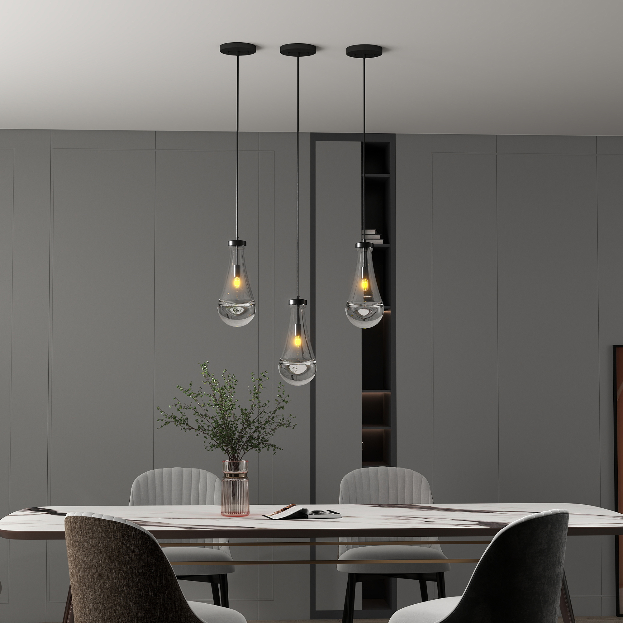 Raindrop Pendant Lights, Modern Black Pendant Lights for Kitchen Island, Dining Room Light Fixture Raindrop Chandelier, Chandelier for Living Room Hallway,Not including The Bulb - Image 3