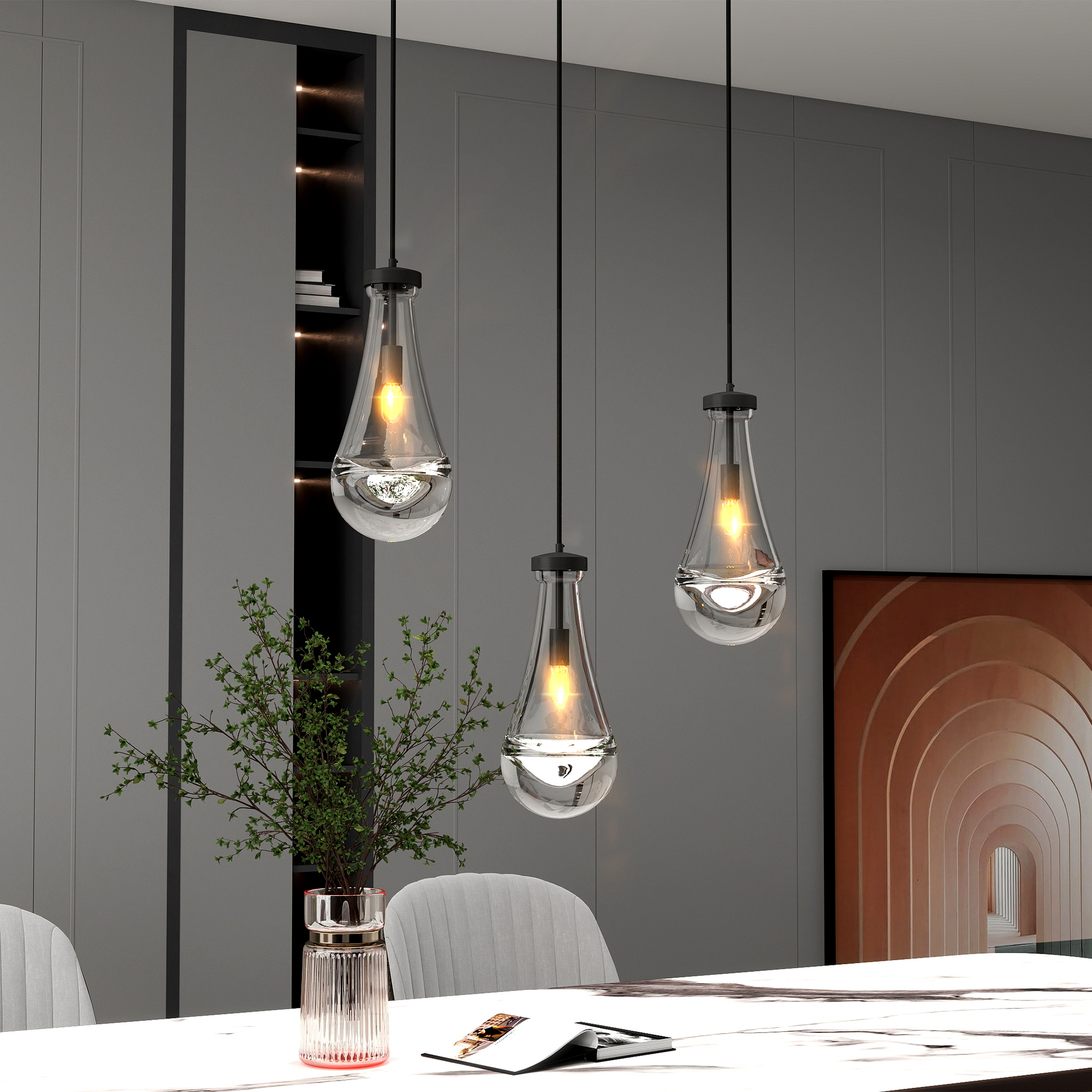 Raindrop Pendant Lights, Modern Black Pendant Lights for Kitchen Island, Dining Room Light Fixture Raindrop Chandelier, Chandelier for Living Room Hallway,Not including The Bulb - Image 6